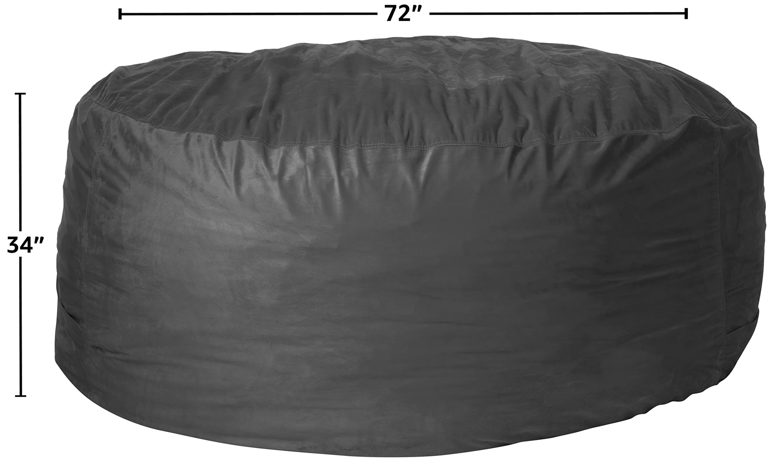 6-Ft Sofa Sack Bean Bag Chair Cover Replacement - Fluffy Round/Oval Beanbag Cover for Adults & Kids (No Filling) - Comfy Lazy Sofa Cover for Floor Chairs, Reading Nooks & Game Rooms - Charcoal Gray