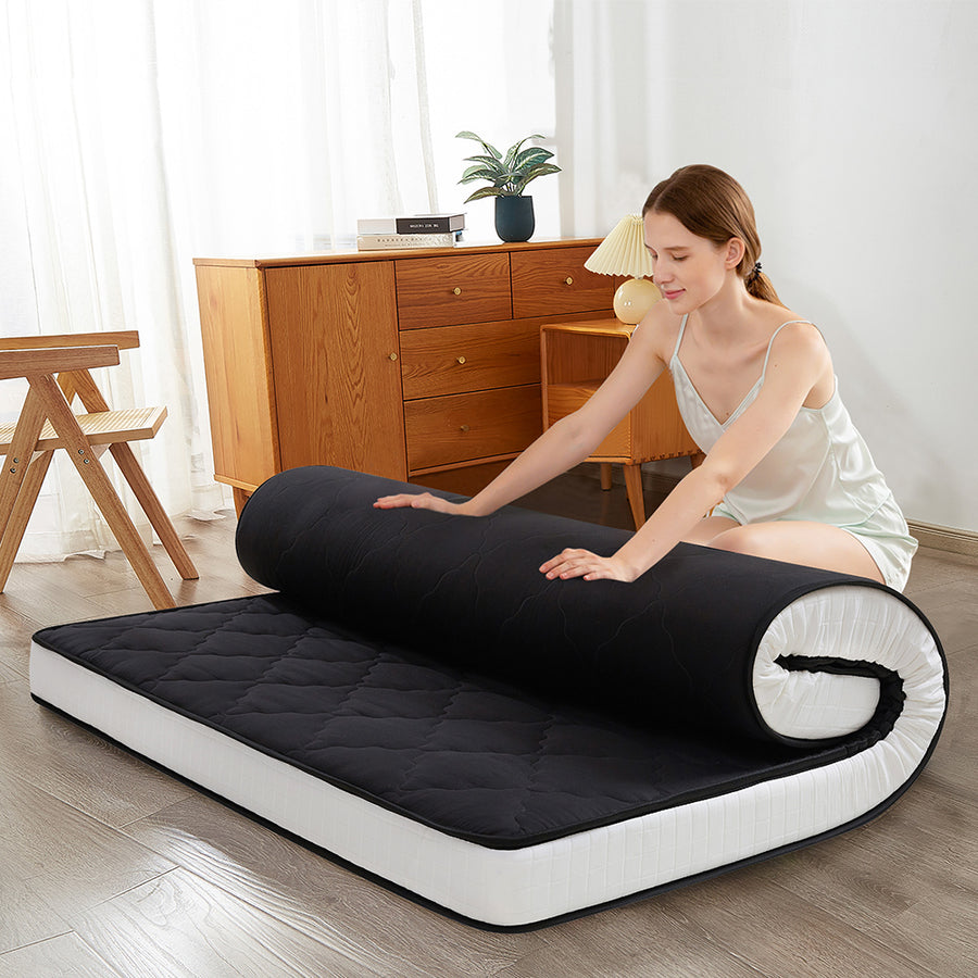 MAXYOYO Extra Thick Foldable Japanese Floor Mattress - Black | Comfortable Futon for Guest Bed, Camping & Small Space Living