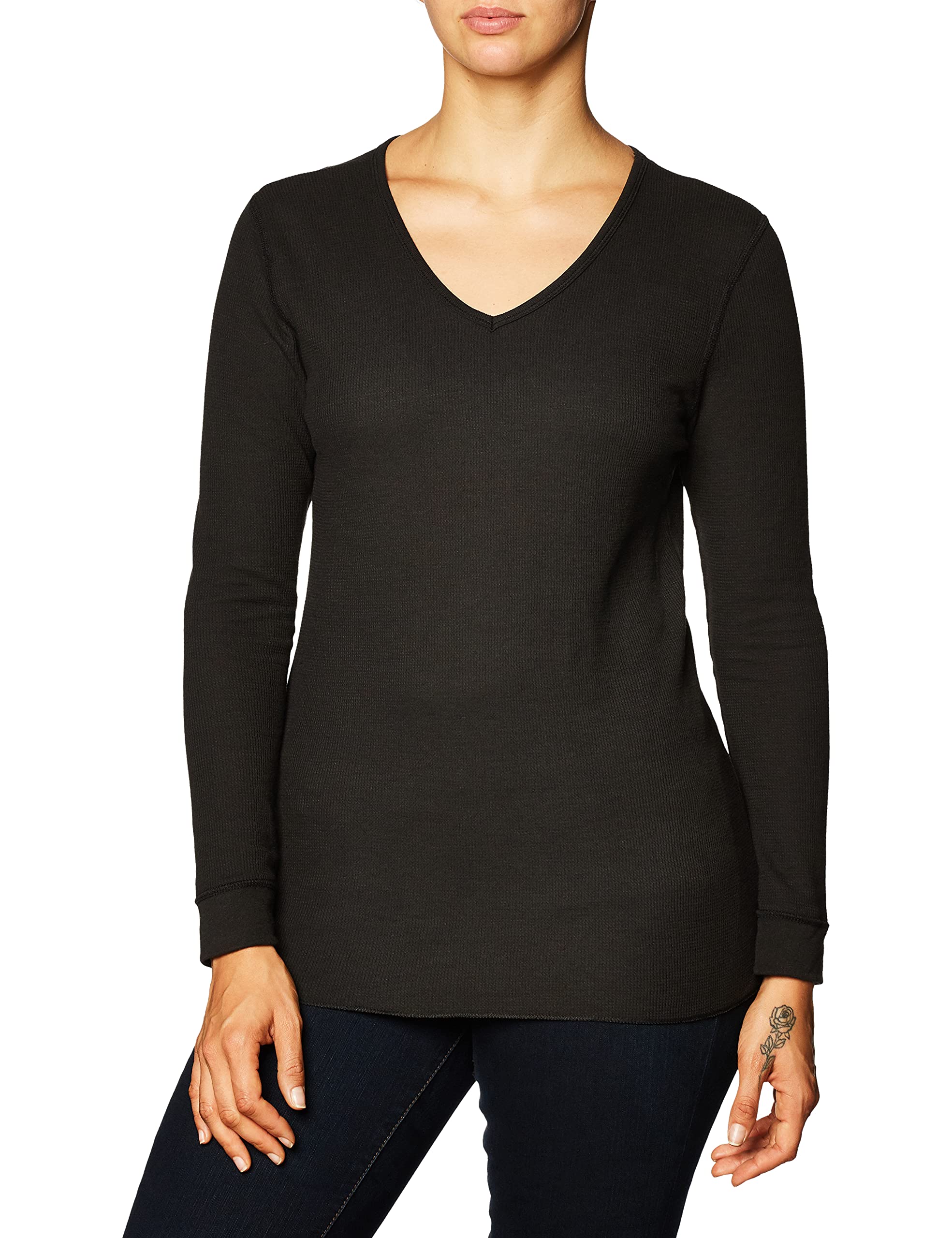 Fruit of the Loom Women's Micro Waffle Thermal V-Neck Long Sleeve Shirt - Soft Winter Warm Layering Top for Casual Wear & Outdoor Activities