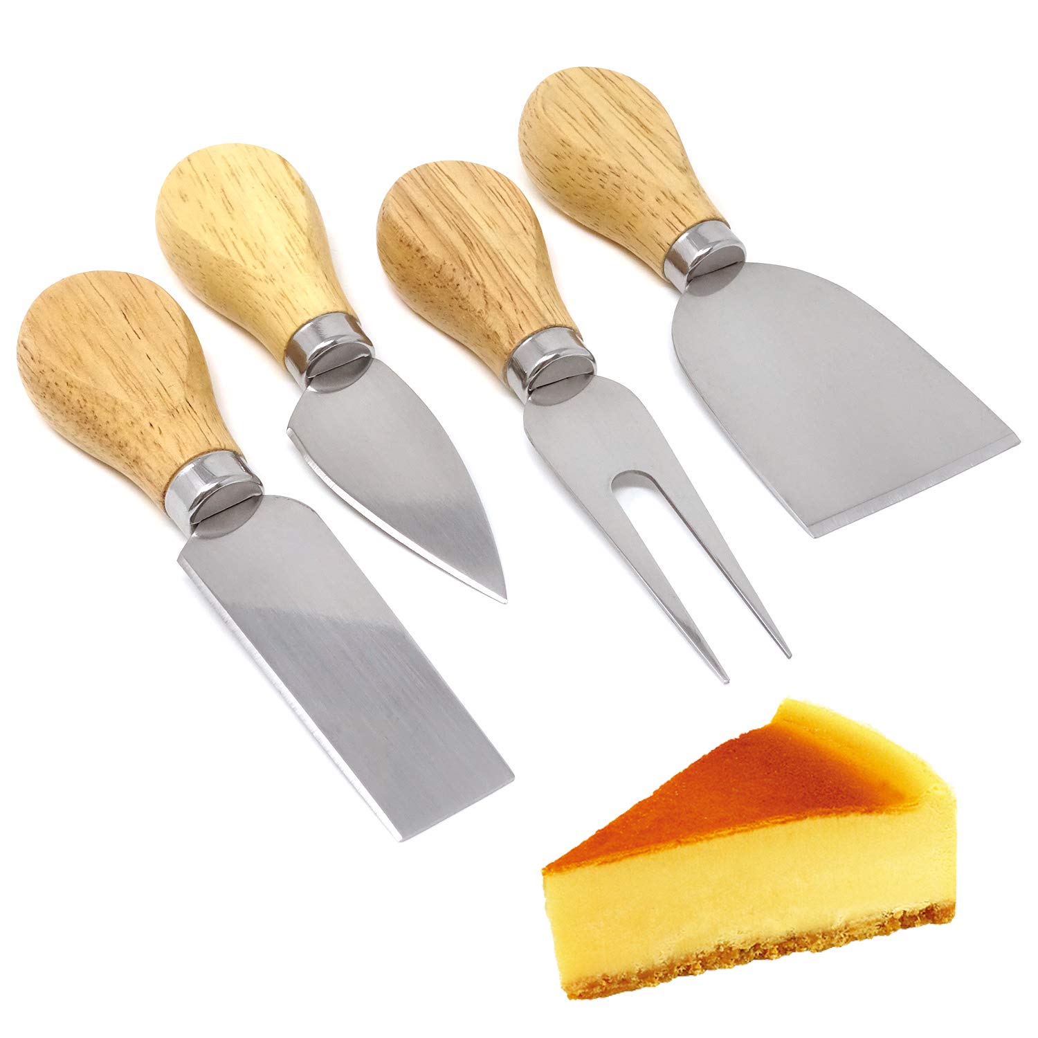 Honbay 4-Piece Stainless Steel Cheese Knife Set with Wooden Handle - Cheese Slicer & Cutter for Formaggio, Butter (4.7 Inch) - Perfect for Charcuterie Boards, Wine Parties & Gourmet Cheese Platters