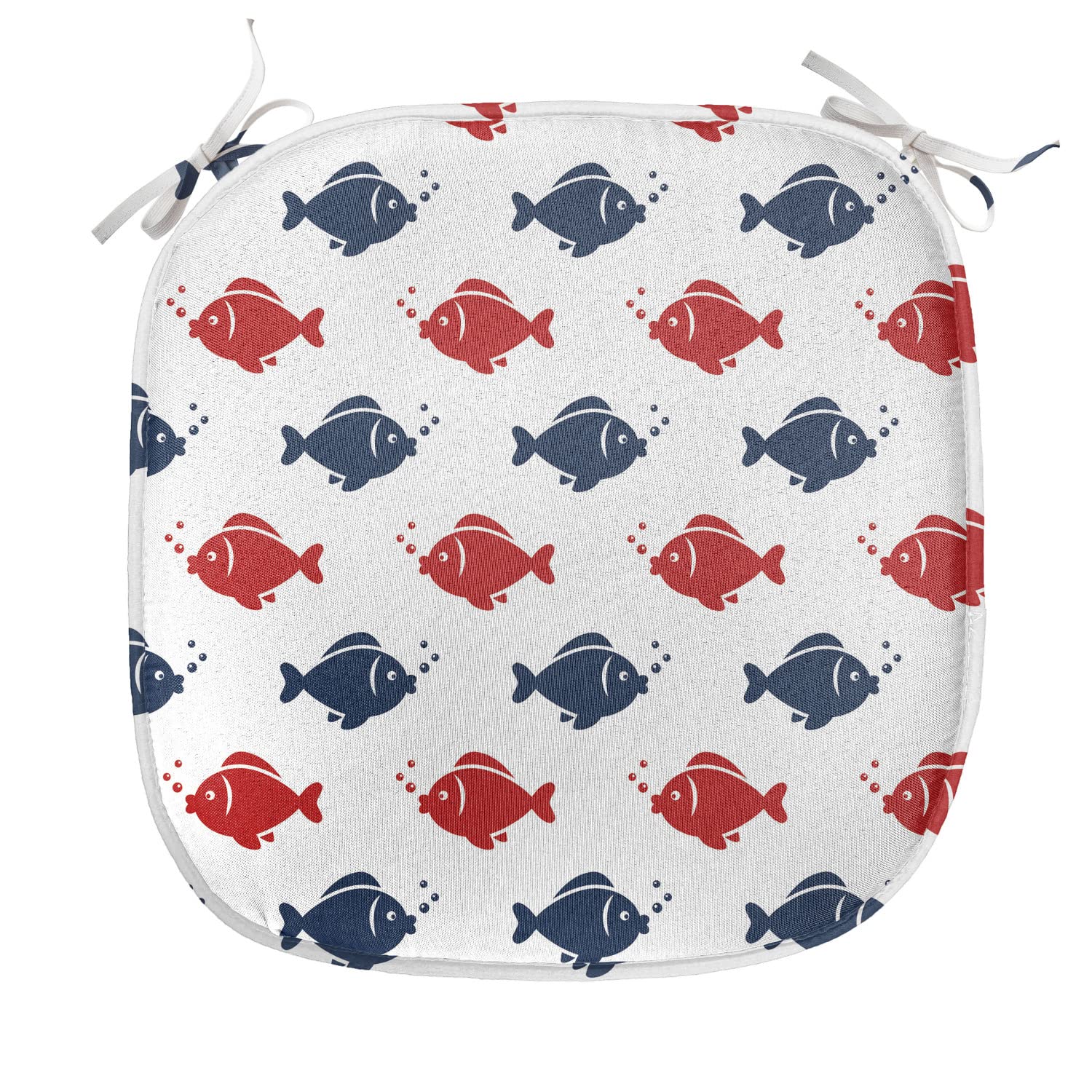 Lunarable Nautical Chair Cushion 16x16 Inch - Underwater Aquarium Design with Swimming Fish & Bubbles - Non-Slip Kitchen & Patio Seat Pad in Navy Blue, Red & White - Perfect for Dining Chairs, Outdoor Furniture & Home Decor