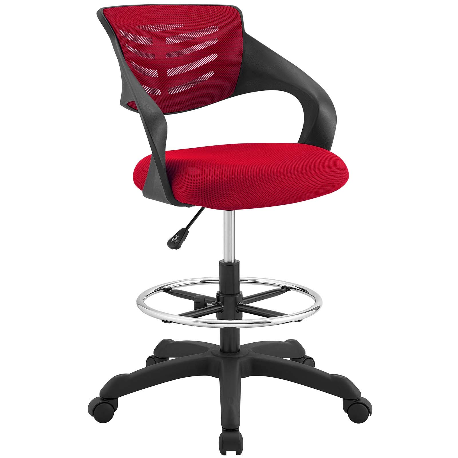 Modway Thrive Adjustable Drafting Chair - Ergonomic Tall Office Chair for Standing Desks, Red - Perfect for Architects, Artists & Home Office Workspaces