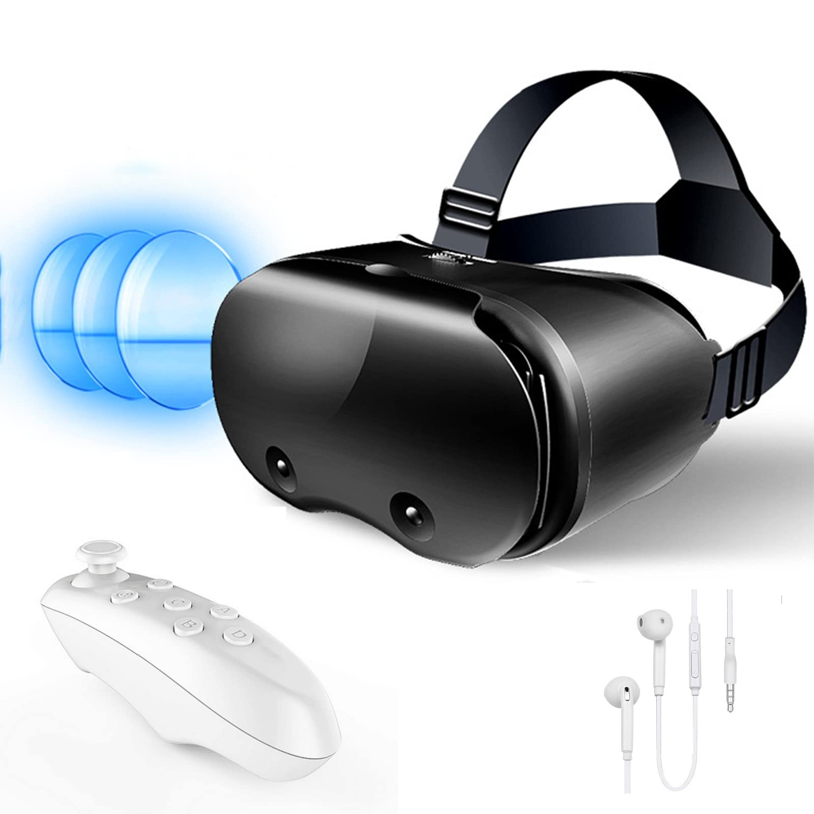Upgraded 3D VR Headset with Controller - Virtual Reality Glasses Compatible with iPhone & Android Phones (5.0”-7.0”), Adjustable Eye Protection System for Immersive Gaming, Movies & Virtual Travel Experiences