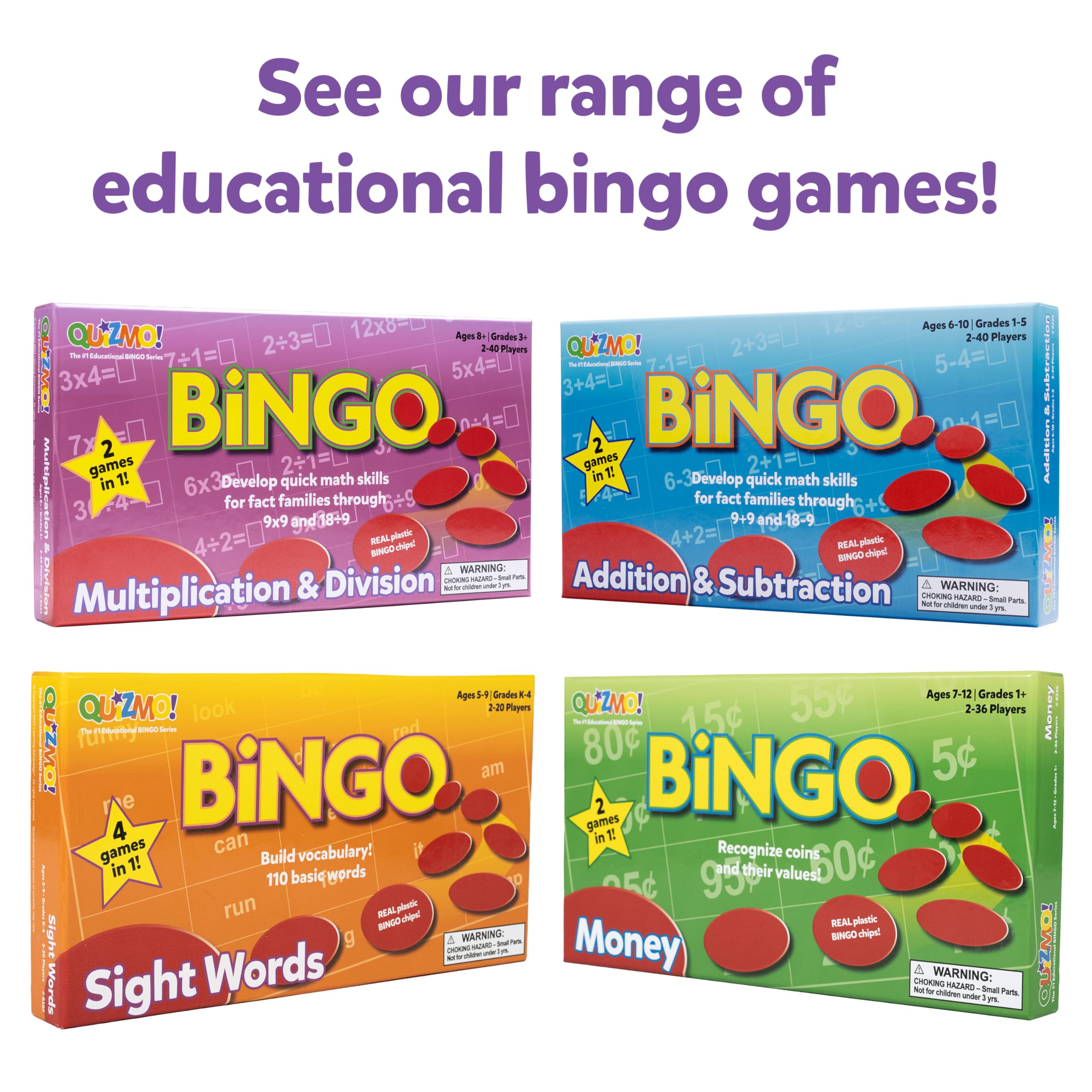 QUIZMO Money - Educational Bingo-Style Money Game for Kids Ages 7-12 - Learn Coin Recognition & Valuation with 2 Difficulty Levels - Perfect for Classroom Math Activities & Family Game Night