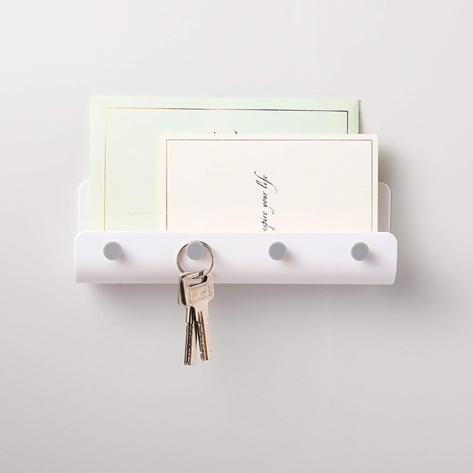 Wall Mounted Key Holder Shelf with Hooks - White Entryway Organizer for Keys, Coats & Decor | Floating Shelf for Kitchen, Bathroom & Photo Display | Space-Saving Storage Solution