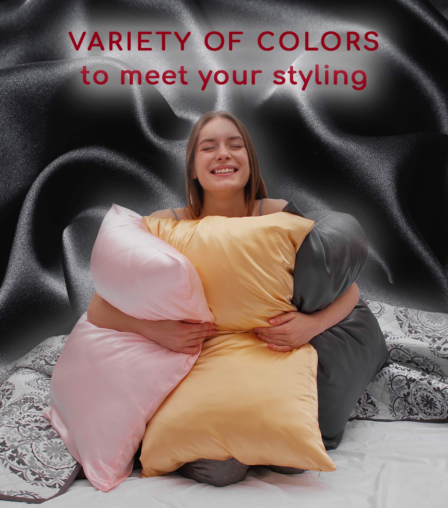 Mellanni 100% Pure Silk Pillowcase Queen Size - Hypoallergenic & Cooling Silk Pillow Cover for Hair & Skin Care, Anti-Wrinkle, Easy Wash - Luxury Bedding with Hidden Zipper (Queen, Black) - Perfect for Hot Sleepers & Sensitive Skin