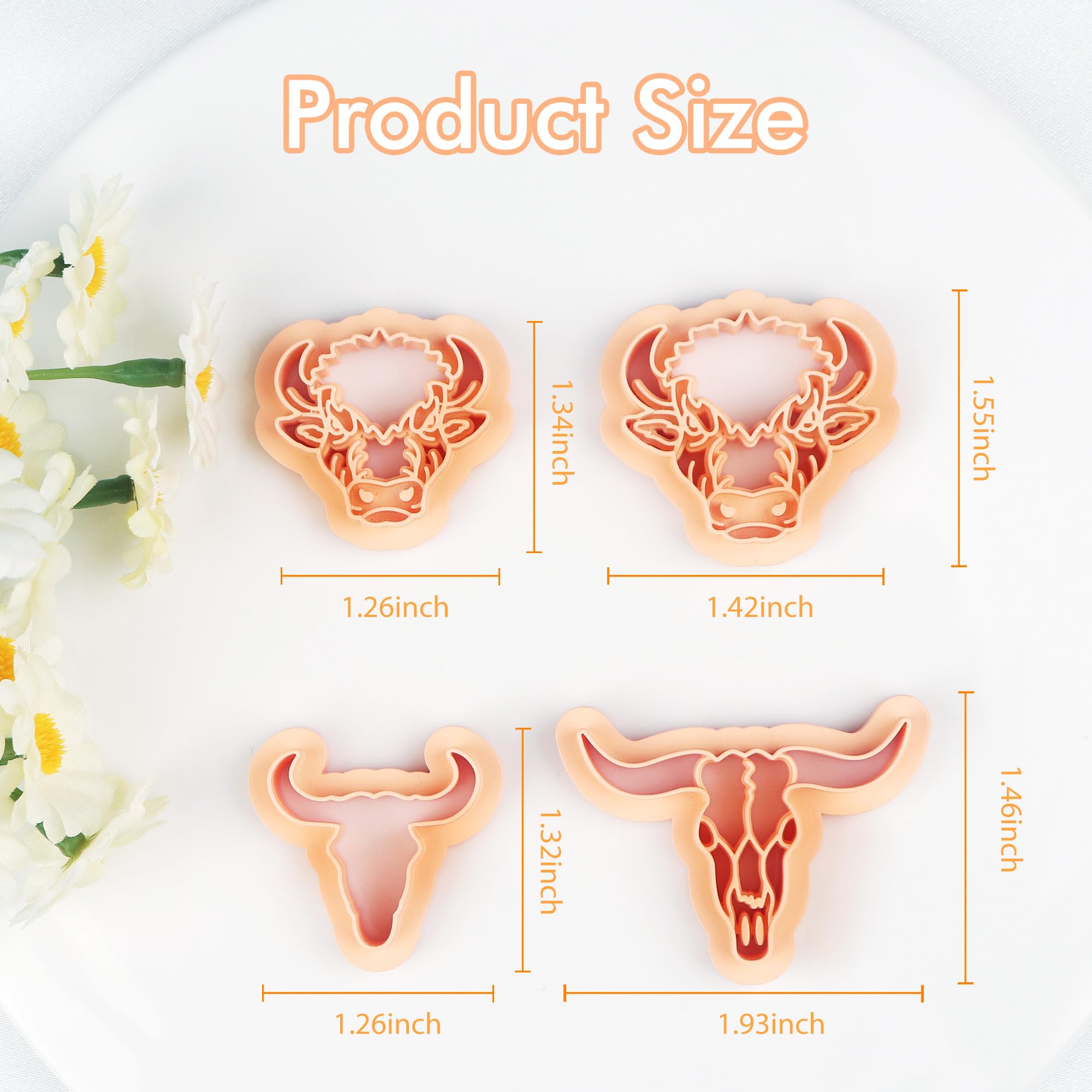 Puocaon American Bison Clay Cutters - 4-Piece Polymer Clay Cutter Set for Jewelry Making, DIY Earrings & Crafts | 3D Printed Skull, Cow & Buffalo Shapes | Perfect for Polymer Clay Jewelry, Earring Charms & Handmade Gifts
