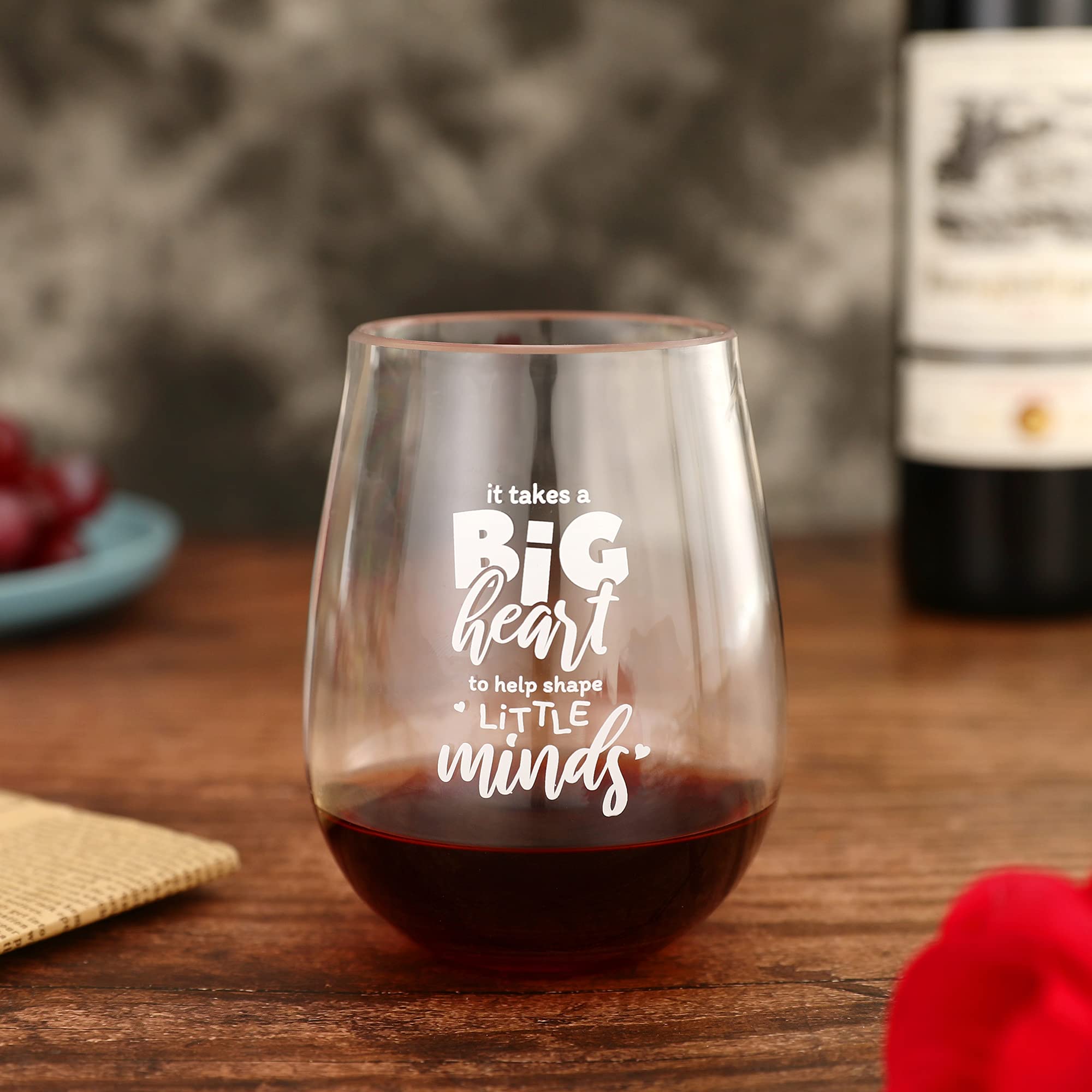 Unbreakable Stemless Wine Glass - Best Preschool Teacher Gift for Teacher Appreciation Week - Thoughtful Present with Inspirational Quote - Perfect for Classroom Celebrations, Relaxing After Work & Dinner Parties
