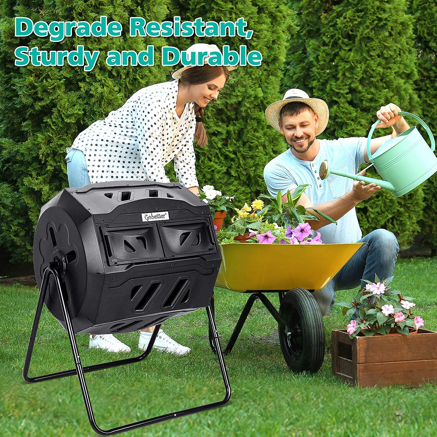 Gobetter 45 Gallon Composting Tumbler - BPA Free & UV Resistant Rotating Outdoor Composter Bin | Fast, Efficient & Eco-Friendly Composting Solution for Backyard, Garden & Organic Waste Recycling
