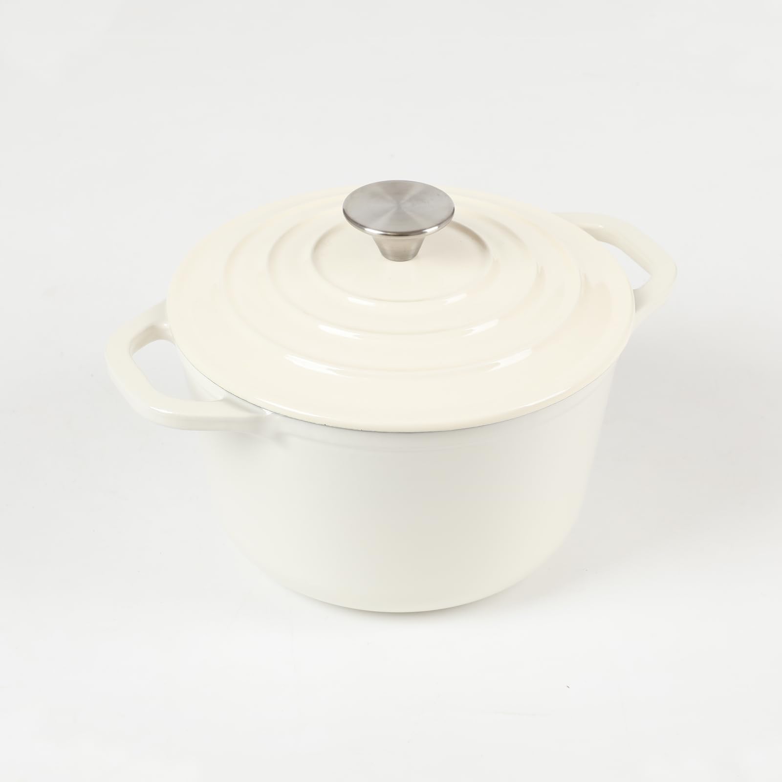 HAWOK 1.5 Quart Enameled Cast Iron Dutch Oven - Creamy White Mini Pot for Baking, Braising & Serving - Perfect for Soups, Stews, Casseroles & Individual Portions