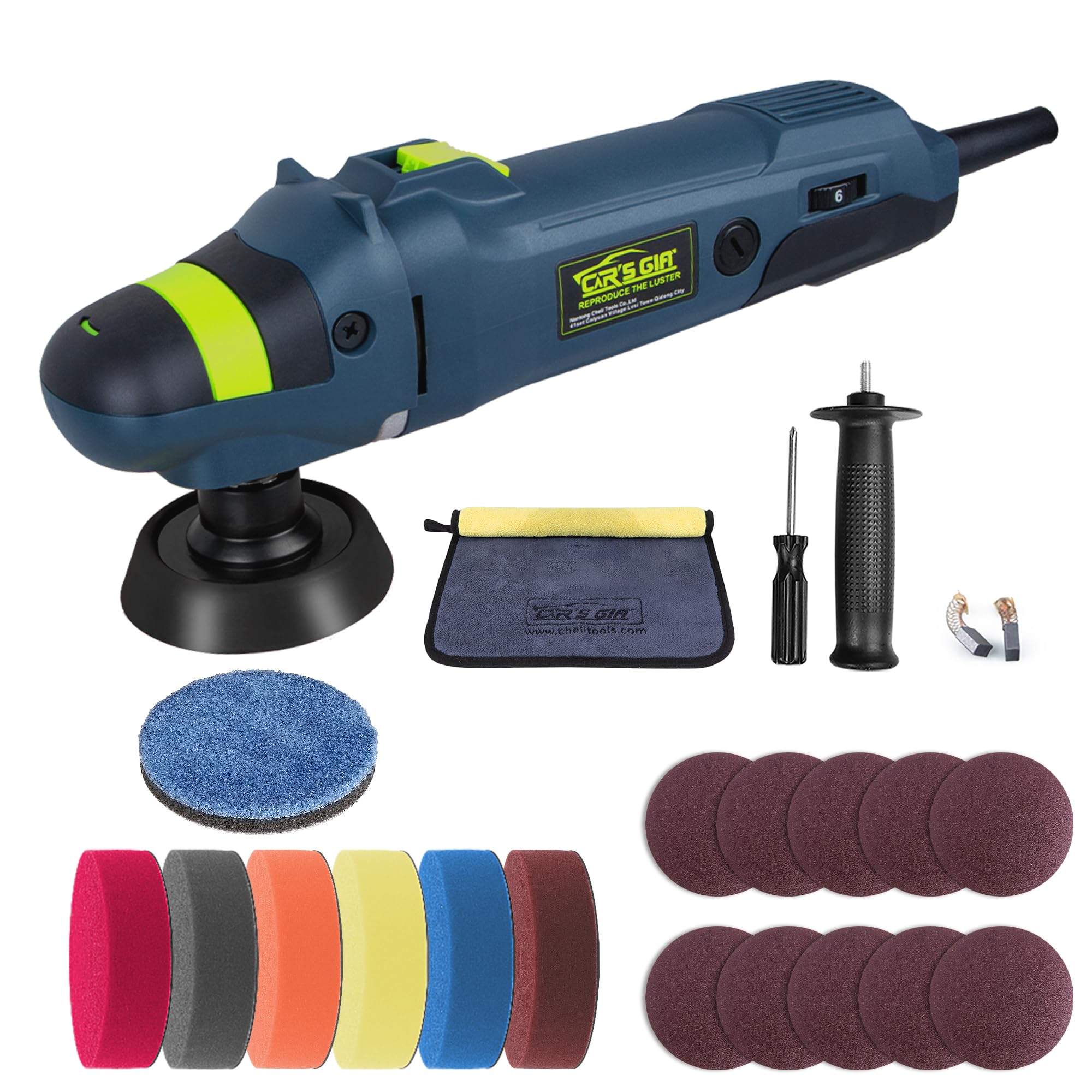 CAR'S GIFT 6-Speed Buffer Polisher - 3-Inch 75mm Car Polishing Machine with 1000-3500 RPM Variable Speed Control - Portable Detailing Kit for Car Waxing, Polishing & Paint Correction - Perfect for Auto Detailing, Show Car Prep & DIY Car Care