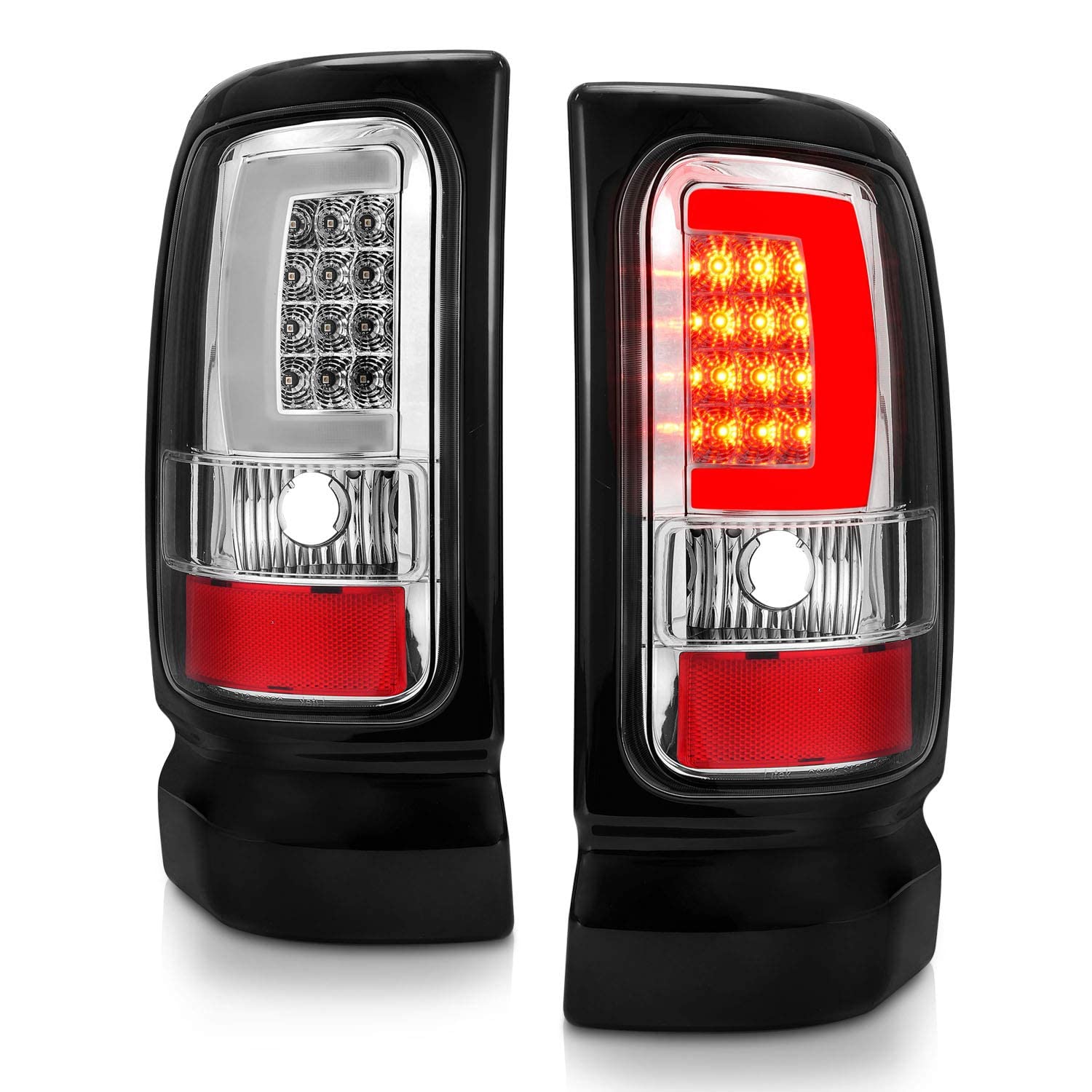 1994-2001 Dodge Ram 1500/2500/3500 Truck Chrome C-Bar LED Tail Lights - Pair (Left & Right) for Enhanced Visibility & Style - Perfect for Night Driving & Custom Truck Upgrades