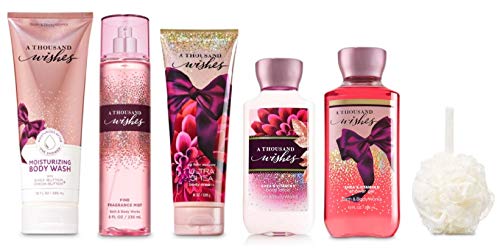 Bath and Body Works A Thousand Wishes Premium Spa Gift Set - Body Lotion, Moisturizing Body Wash, Body Cream, Fragrance Mist & Shower Gel Kit with Cello Wrap - Perfect for Birthdays, Anniversaries & Self-Care Gifts