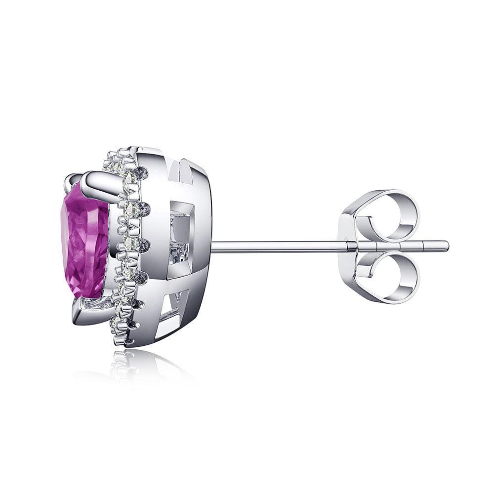 1 CT Heart Shaped Birthstone Stud Earrings with Halo - Elegant Sterling Silver Jewelry for Women, Perfect Gift for Anniversary, Valentine's Day & Special Occasions