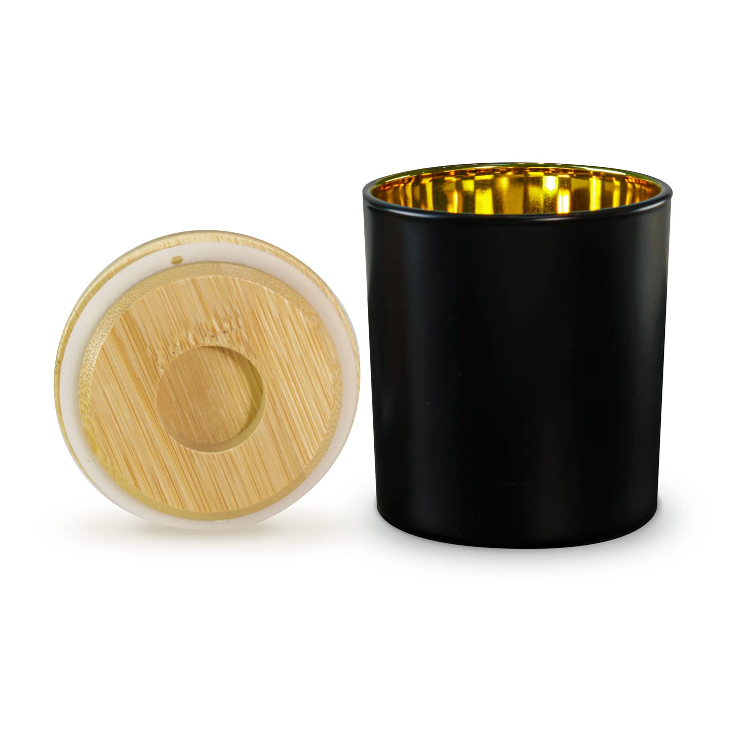 Aroparc 10oz Candle Jars with Bamboo Lids - 12 Pack Black Matte Glass Containers with Gold Interior for DIY Candle Making, Home Decor & Wedding Favors - Perfect for Soy Wax, Essential Oils & Gift Packaging