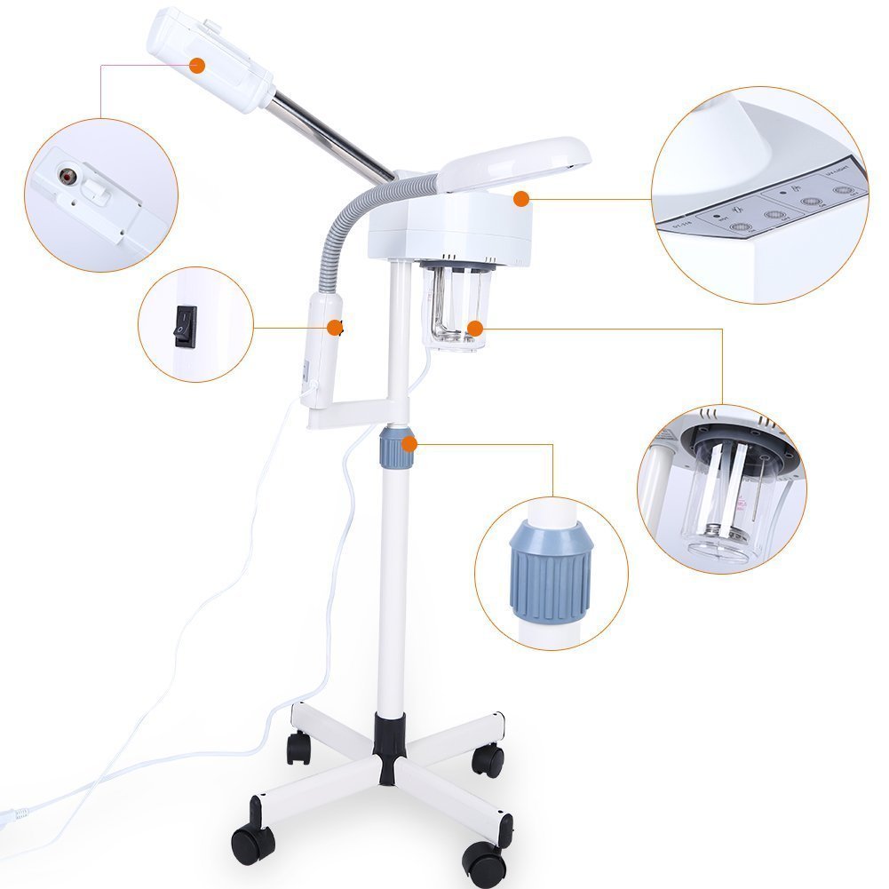 5X Magnifying Facial Steamer Lamp with Humidifier - Professional Spa LED Floor Lamp for Skin Care, Beauty & Cosmetology | Perfect for Home Salon, Facial Treatments & Skin Hydration Therapy