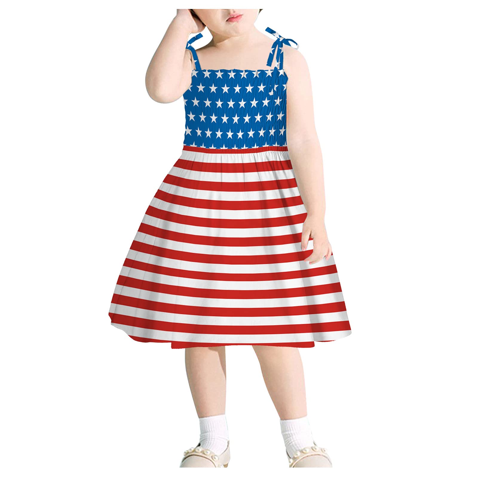 Girls' Patriotic Sundress - 4th of July Independence Day Toddler & Kids Beach Dress (Ages 1-6 Years) | Perfect for Summer Outings, Beach Vacations & Holiday Celebrations