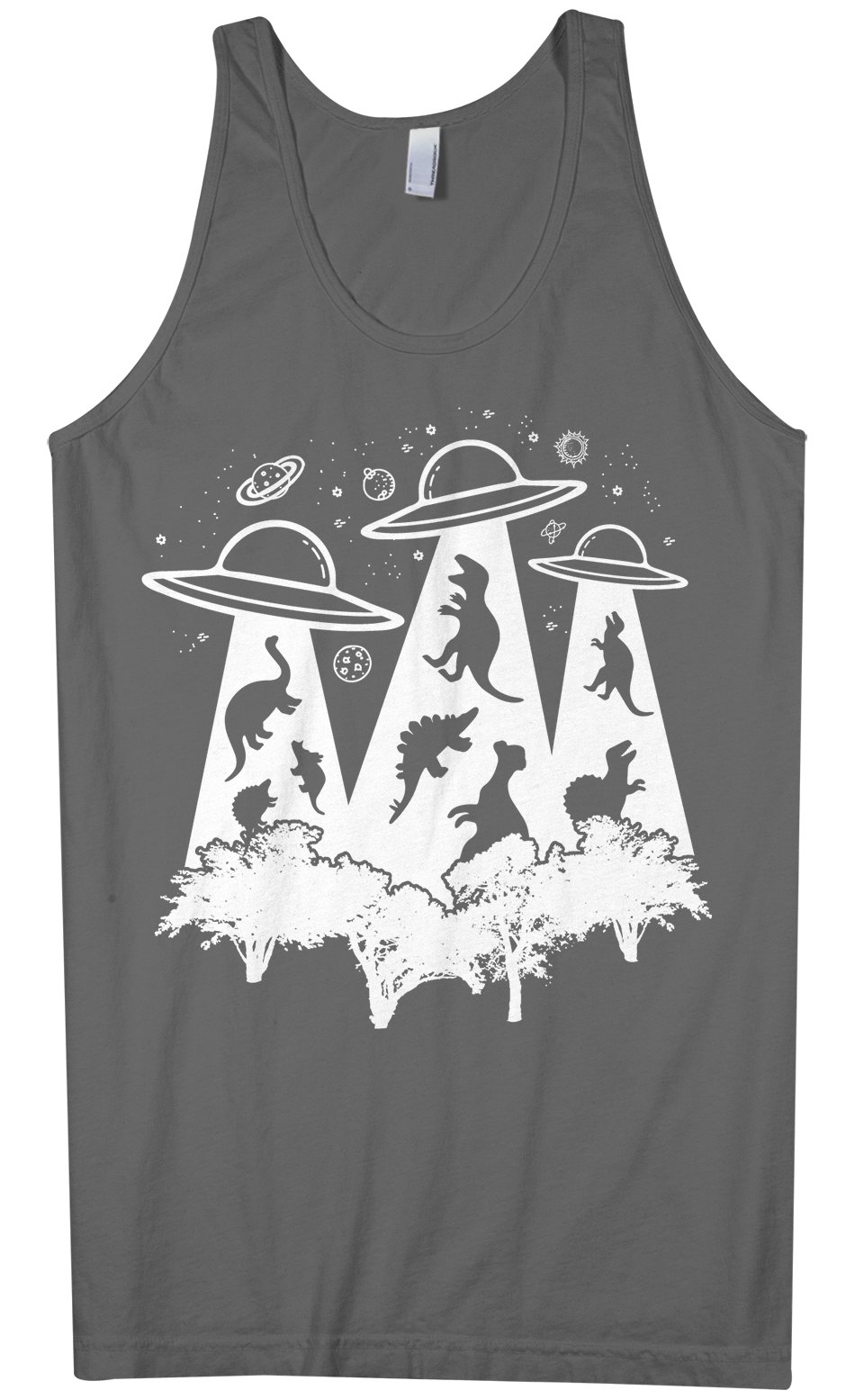 Threadrock Men's Dinosaur Alien Abduction Graphic Tank Top - Funny Sci-Fi Novelty Shirt for Casual Wear, Cosplay & Comic Con Events