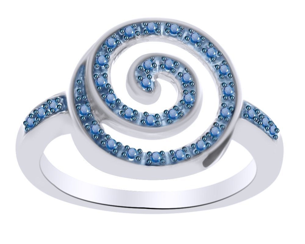 14K Gold Over Sterling Silver Blue Natural Diamond Circle Ring (0.11 Cttw) - Elegant Jewelry for Women, Perfect for Weddings, Anniversaries & Special Occasions