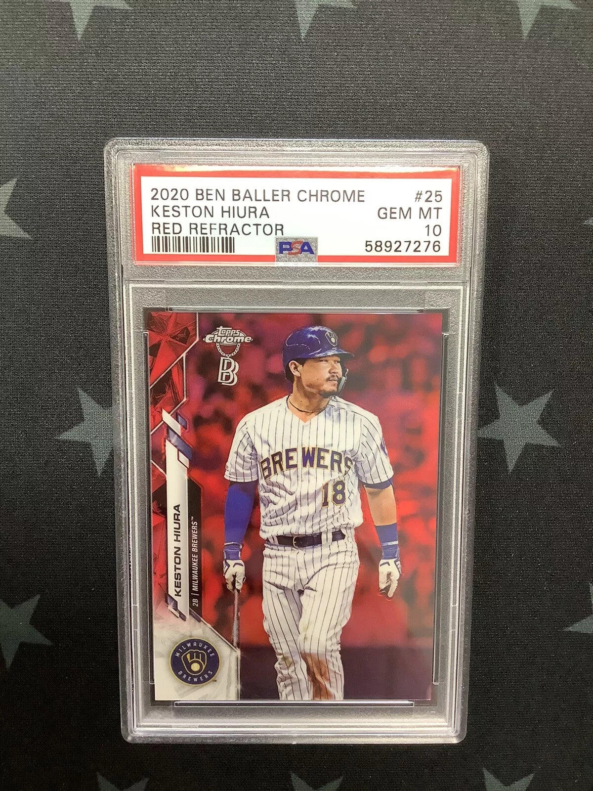 2020 Keston Hiura Topps Chrome Ben Baller Red Refractor #1/5 PSA 10 Gem Mint - Rare Baseball Card for Collectors & Investors - Perfect for Display Cases, Trading, and Sports Memorabilia Collections