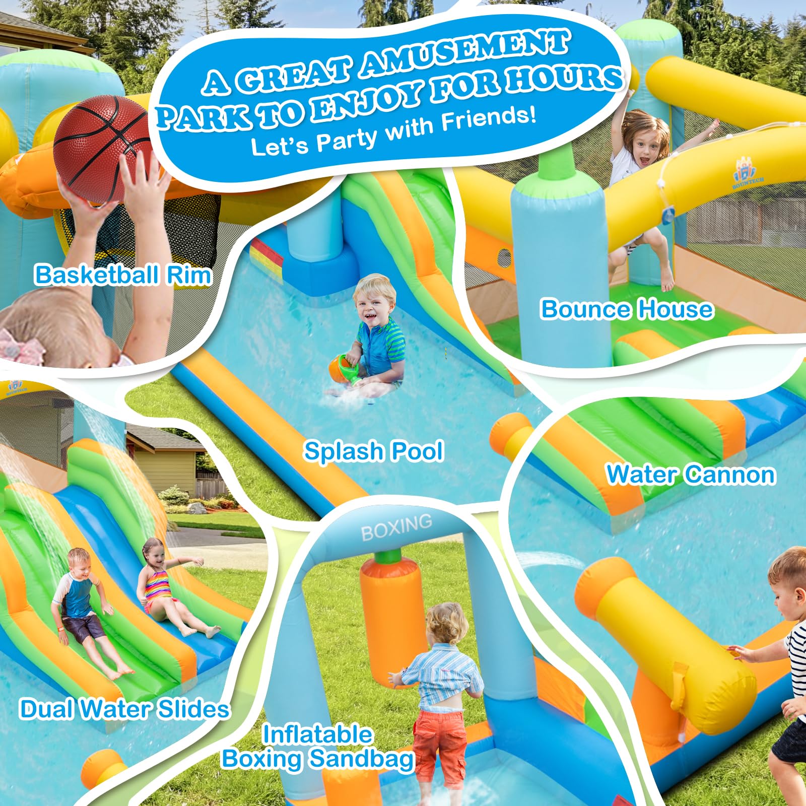 BOUNTECH Inflatable Water Slide - Boxing Theme Double Waterslide Bounce House for Kids, Blow Up Jump Castle for Boys & Girls Outdoor Birthday Party | Backyard Summer Fun, Pool Party Games, Water Play Activities