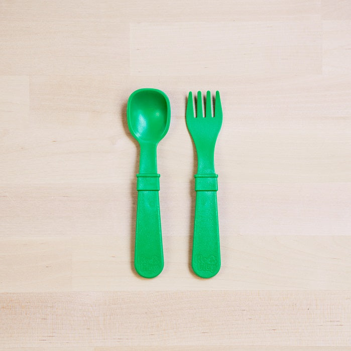 Re Play Fork & Spoon Set - BPA-Free Toddler Utensils for Kids - Durable Plastic Baby Feeding Set for Travel, Daycare & Home Use