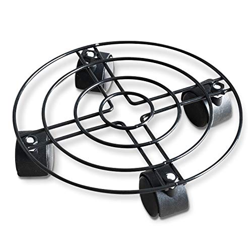 Heavy Duty Iron Rolling Plant Caddy with Wheels - 35cm Round Metal Flower Pot Stand for Indoor Outdoor Use - Perfect for Moving Potted Plants on Patio, Garden, or Living Room