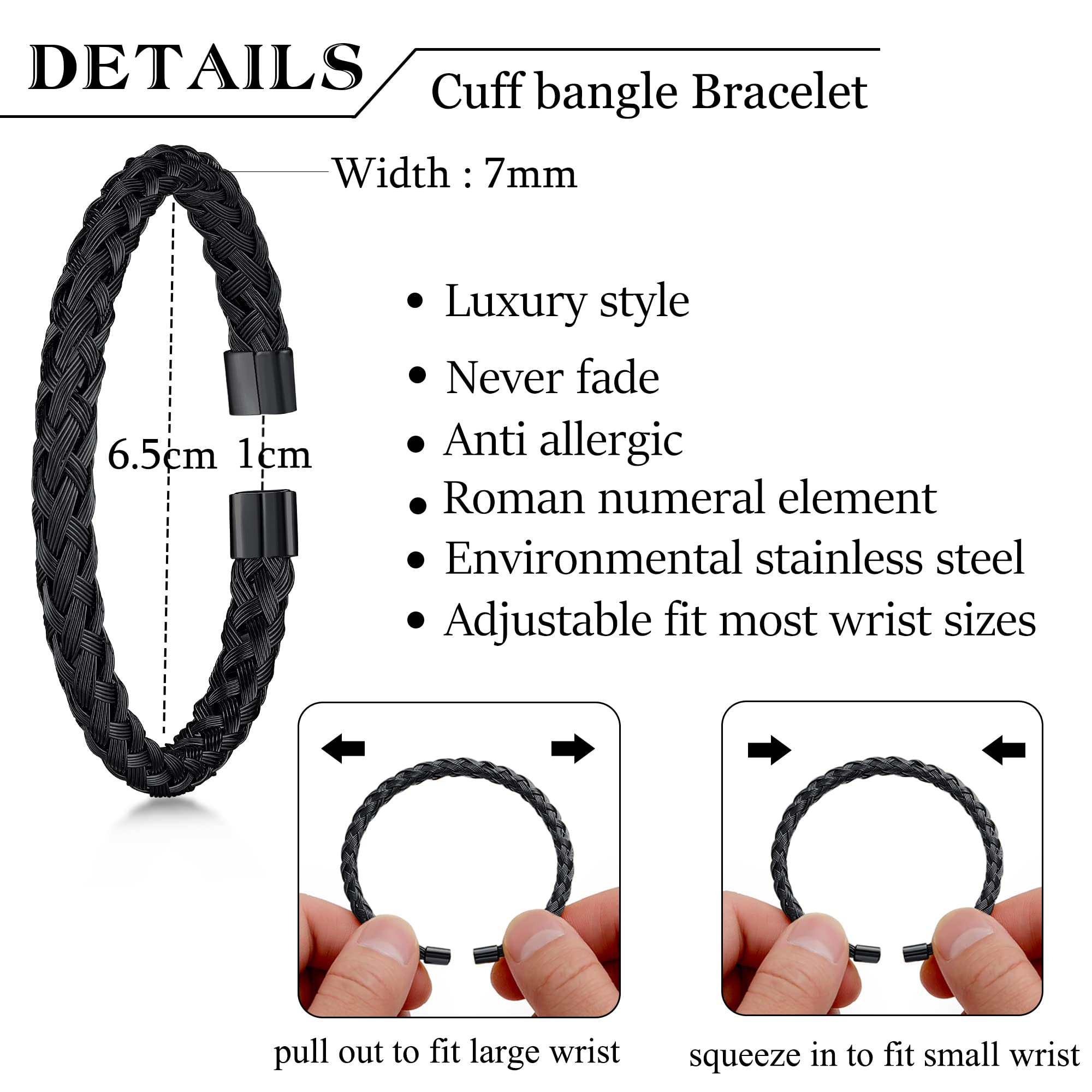 WFYOU 3PCS Stainless Steel Imperial Crown Bracelets for Men - Gold Roman Numeral Bangle, Adjustable Cuff Bracelet - Luxury Jewelry Gifts for Him - Perfect for Weddings, Parties & Special Occasions