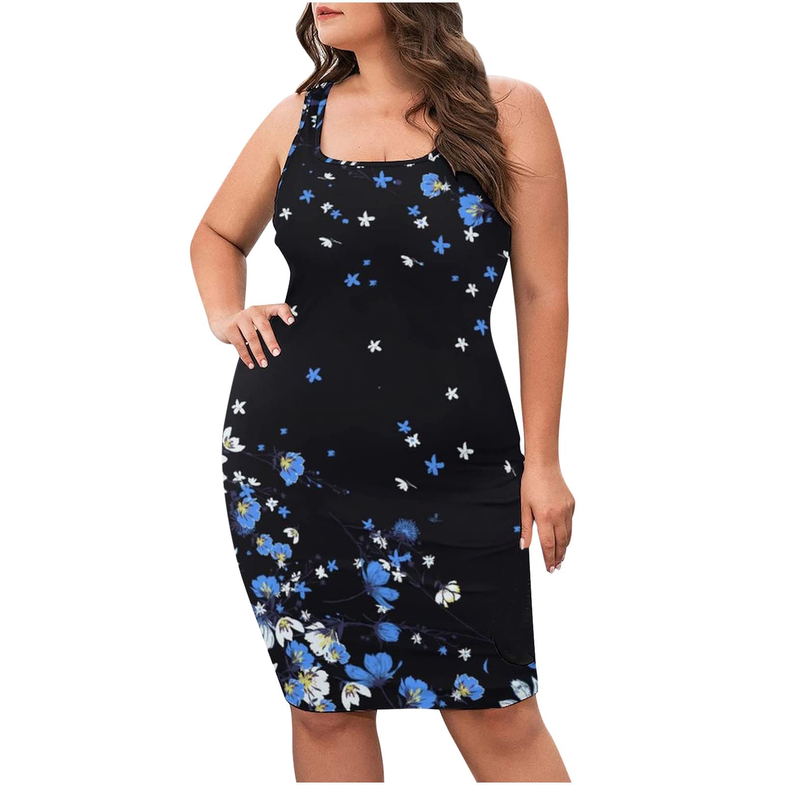 Plus Size Women's Printed Round Neck Sling Wrap Dress - Sexy Summer Party Tunic, Knee Length Slim Fit Dress for Casual Outings, Beach Vacations & Night Out Events