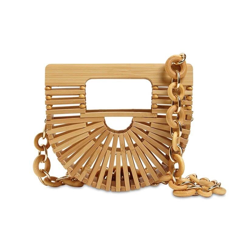 Women's Handmade Bamboo Straw Handbag - Natural Woven Basket Purse with Wallet for Summer, Beach, Travel & Boho Fashion Accessories