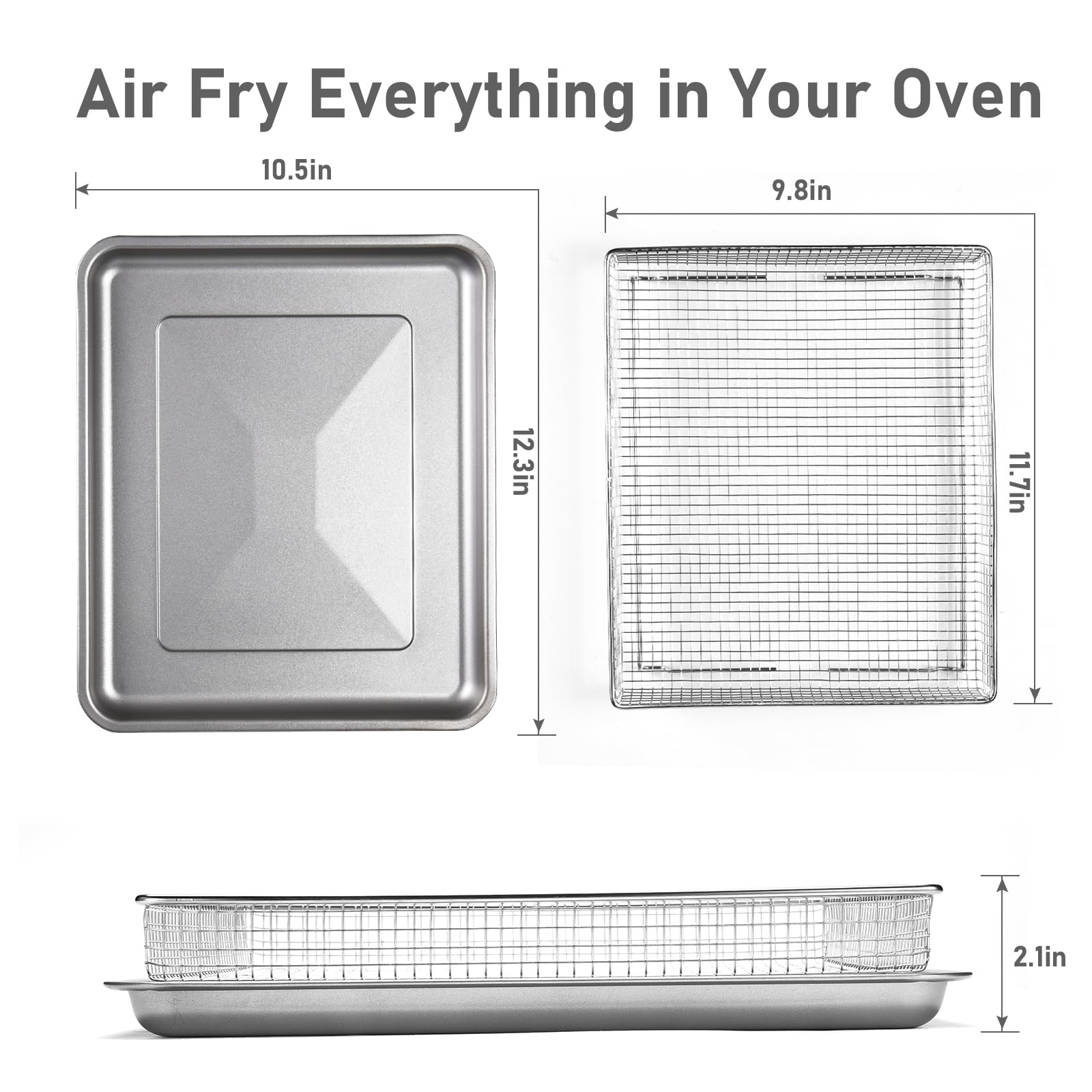 2-Pack Nonstick Air Fryer Accessories Set - Stainless Steel Basket & Baking Tray for Cuisinart TOA-60/65/70 (12.3