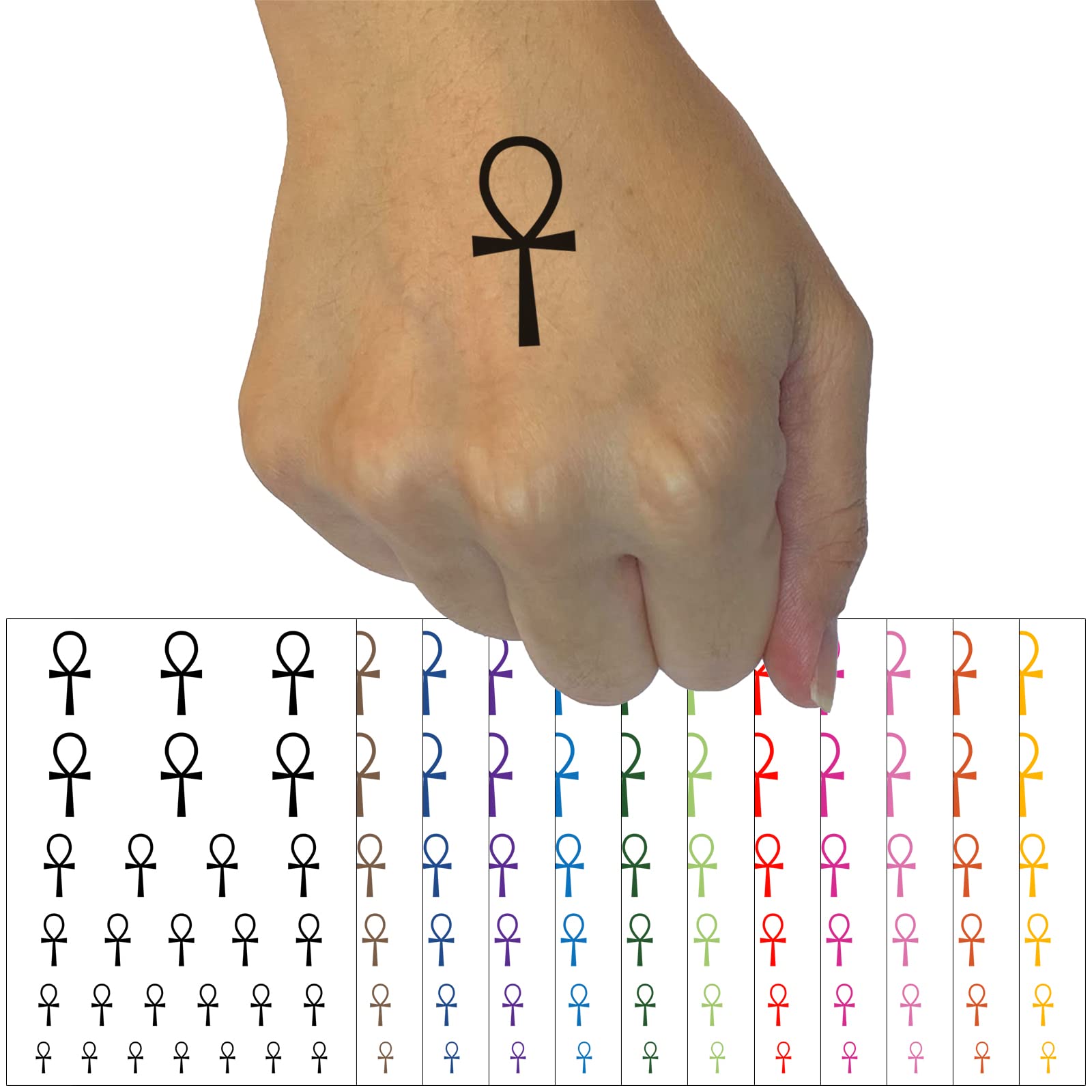 Coptic Cross Ankh Egyptian Hieroglyphic Temporary Tattoo - Waterproof Fake Body Art Stickers Set (Black, 1 Sheet) - Perfect for Halloween, Cosplay & Festival Body Decorations