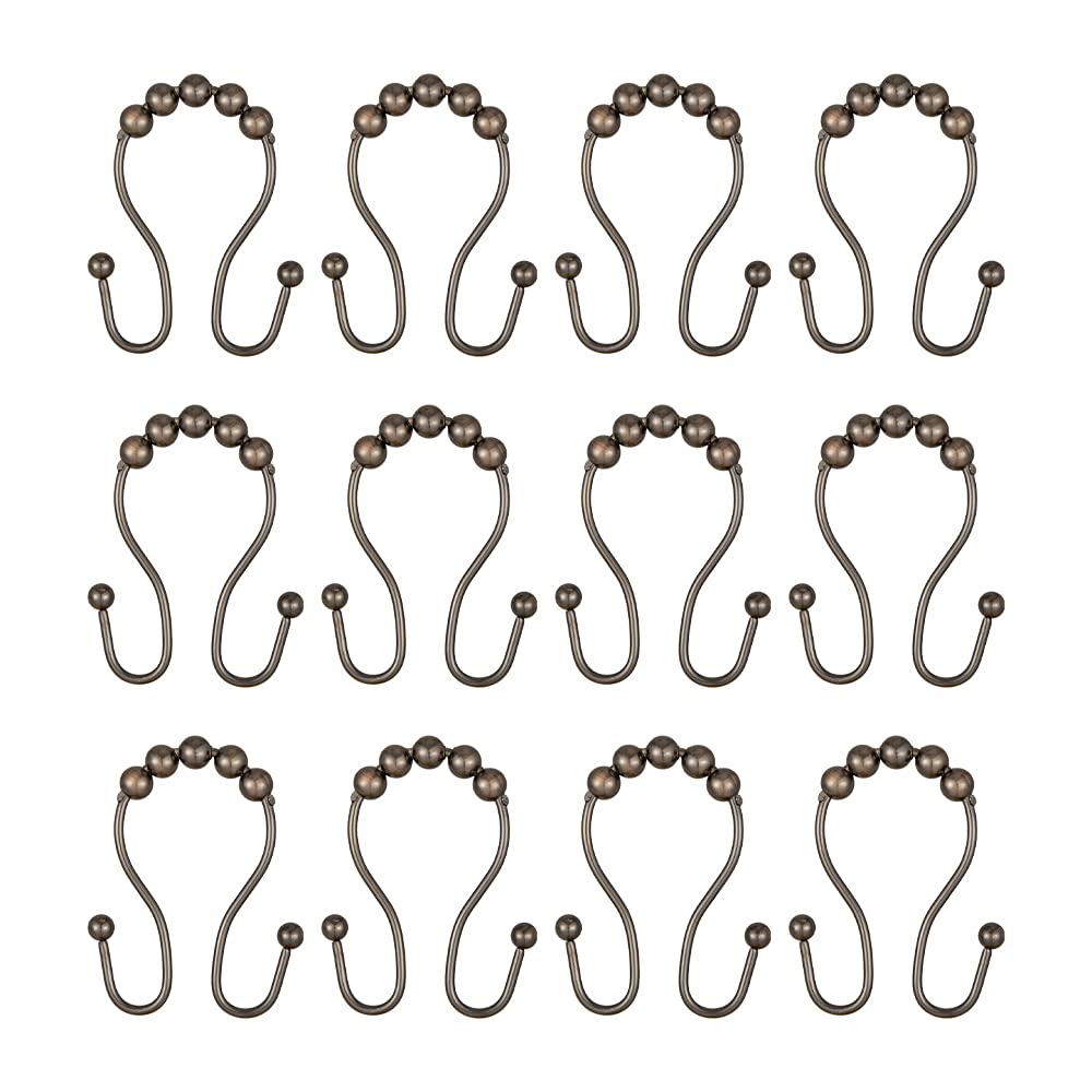 Utopia Alley Double Shower Curtain Hooks - 12 Pack Rustproof Bathroom Shower Rings for Curtains & Liners in Oil Rubbed Bronze - Perfect for Bathroom Organization & Space Saving