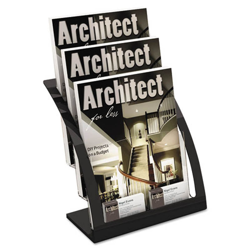 3 Tier Magazine Display Stand with 2 Business Card Holders - Perfect for Retail Stores, Salons & Office Reception Areas