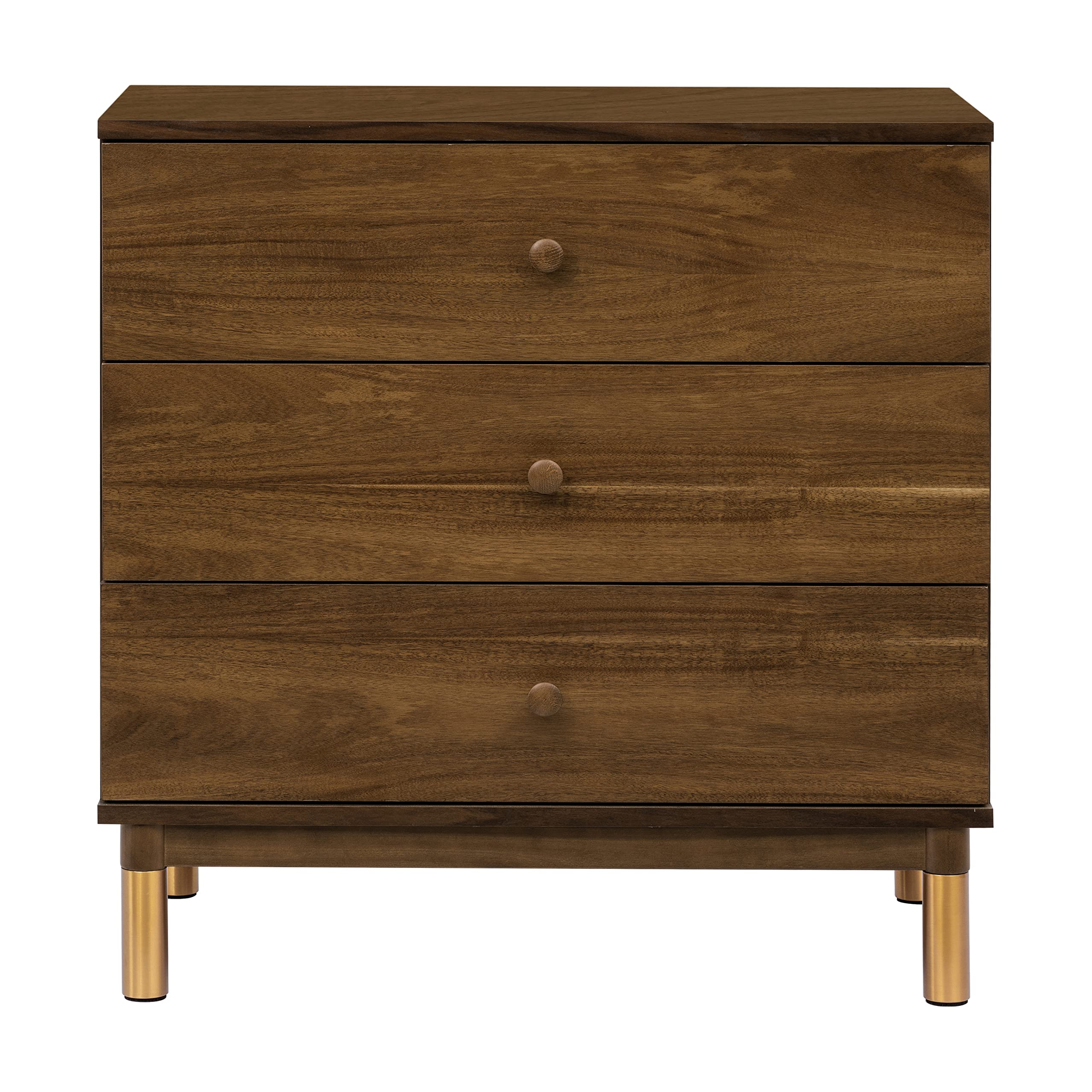 Babyletto Gelato 3-Drawer Changing Table Dresser with Removable Changing Tray - Natural Walnut Finish & Brushed Gold Legs, Greenguard Gold Certified - Perfect Nursery Furniture for Diaper Changes & Baby Storage