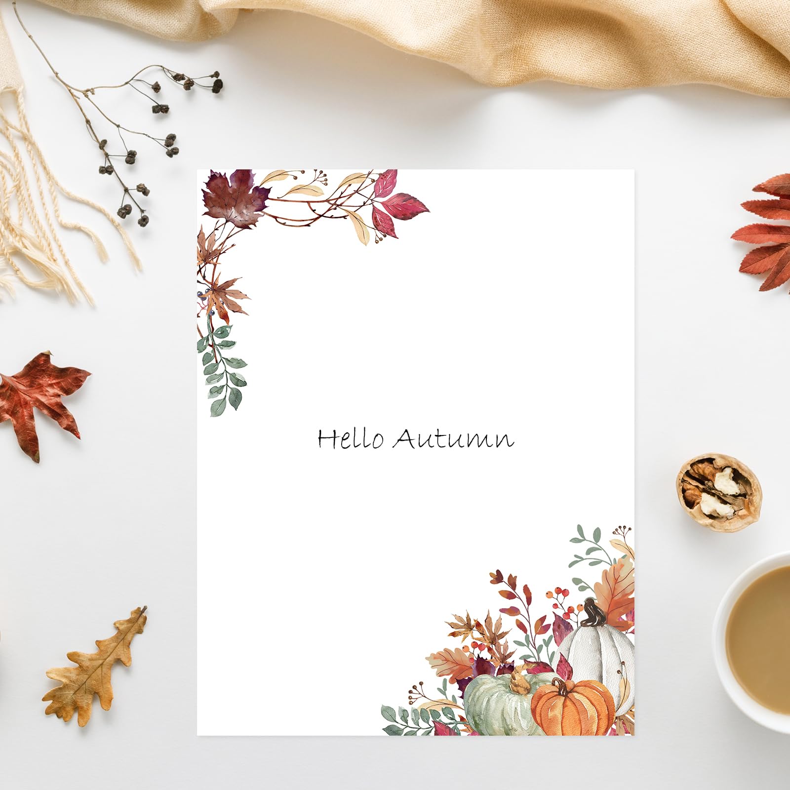 AnyDesign 60 Sheets Fall Stationery Letterhead Paper - Autumn Leaves & Pumpkin Design Rustic Greeting Note Paper for Thanksgiving Invitations, Office Printing, 8.5 x 11 Inch - Perfect for Holiday Cards, DIY Crafts & Seasonal Decorations