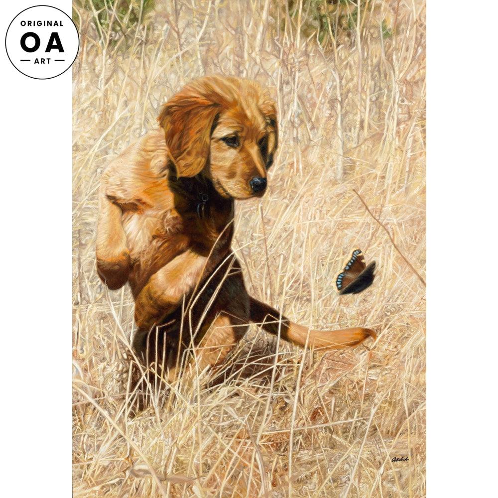 Golden Retriever and Mourning Cloak Butterfly Art Print - Vintage Animal Wall Decor for Living Room, Bedroom & Office - Nature Inspired Home Decor Gift for Dog Lovers