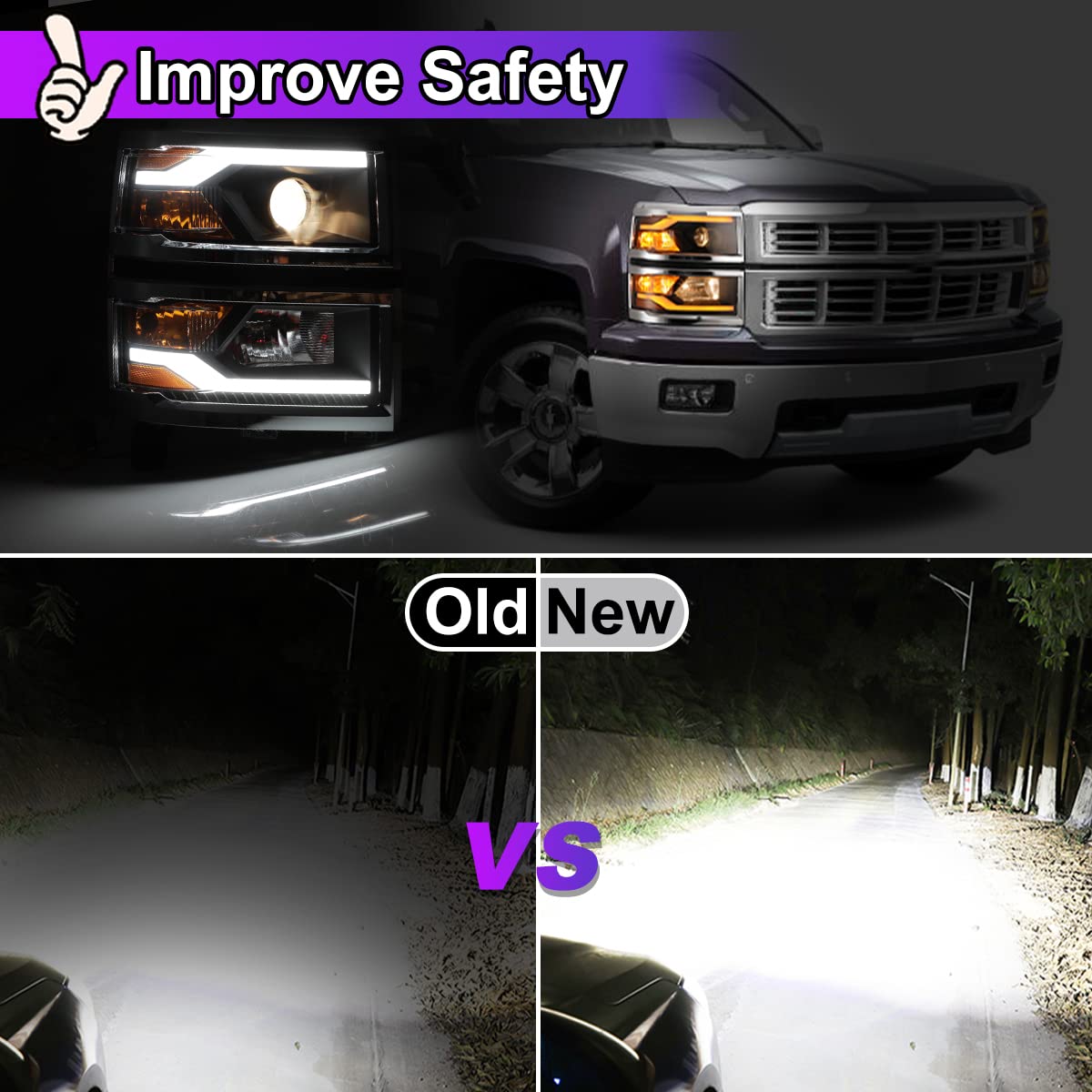 Nixon Offroad LED Headlights Assembly for Chevy Silverado 1500 2014-2015 - High/Low Beam Projector Headlights with DRL & Turn Signal - Matte Black Housing & Clear Lens (1 Pair) - Perfect for Night Driving & Off-Road Adventures