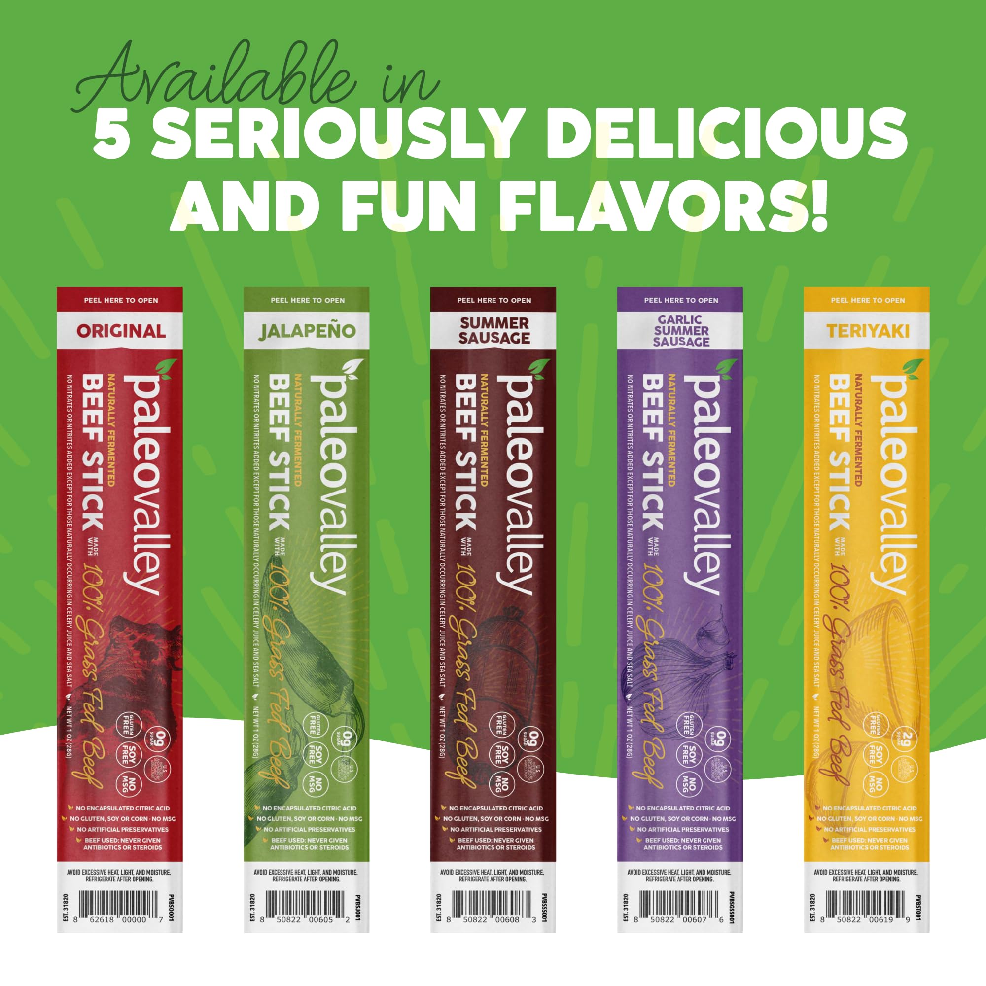 Paleovalley 100% Grass Fed Beef Sticks - Gluten Free, High Protein, Keto Friendly Snacks - 40 Count Variety Pack - Perfect for On-the-Go, Hiking, and Low Carb Diets