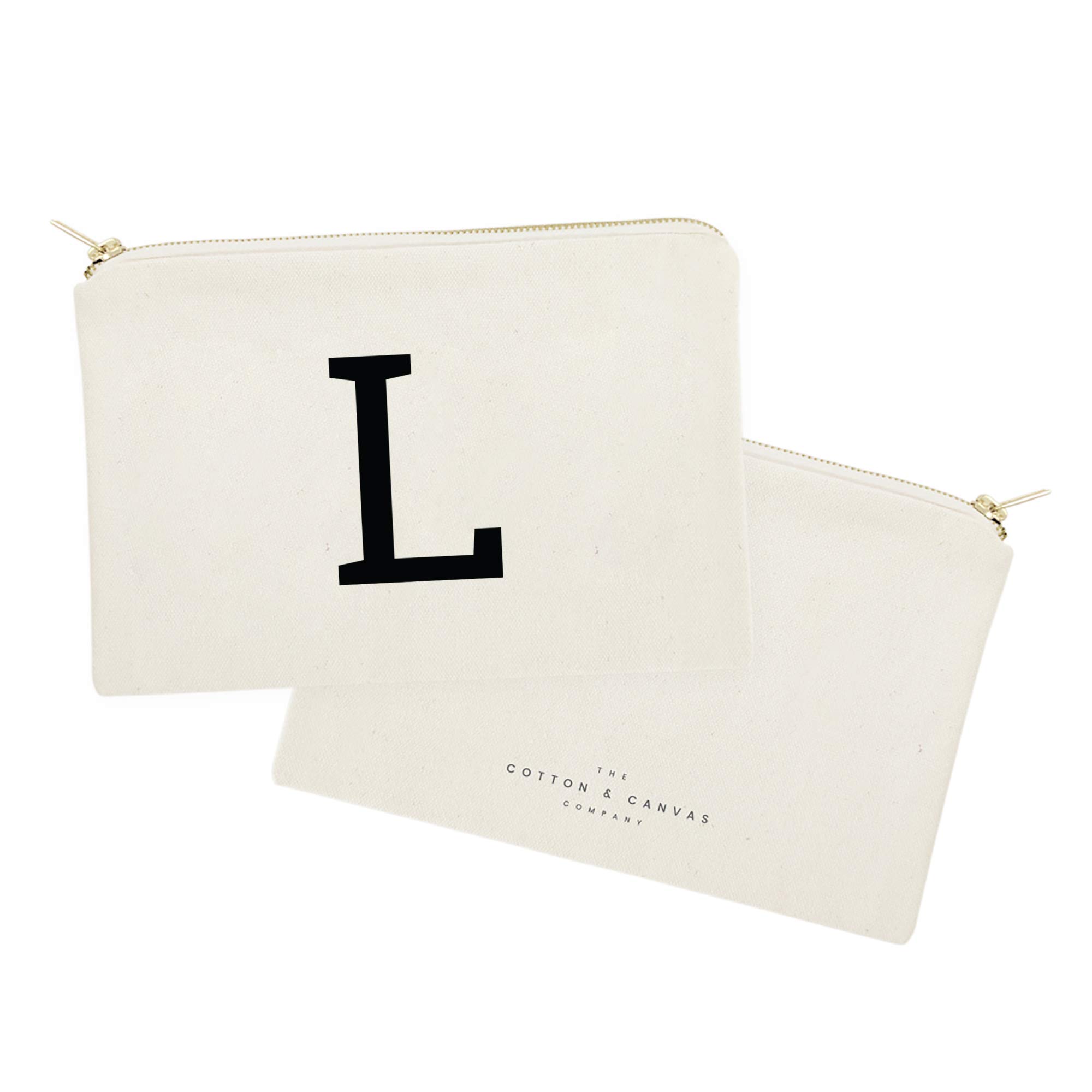 Personalized Monogram Initial L Cosmetic Bag & Travel Makeup Pouch - Cotton Canvas Cosmetic Organizer for Women | Perfect for Travel, Gym & Daily Essentials Storage