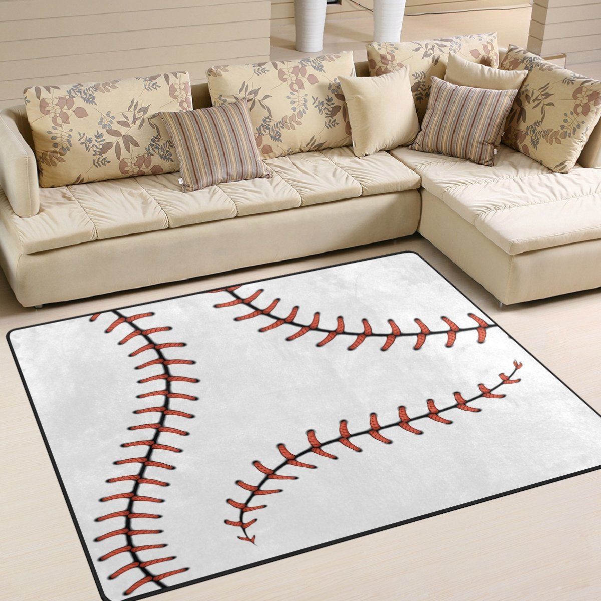 ALAZA White Baseball Stitches Softball Area Rug 5'3