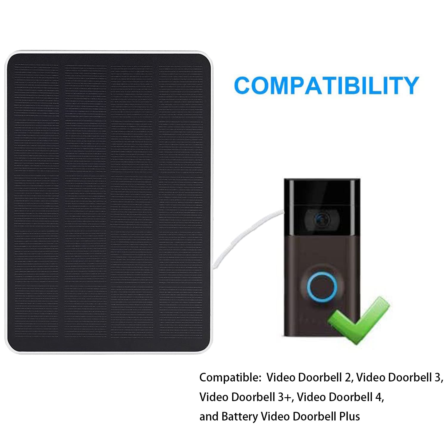 4W Solar Panel for Ring Video Doorbell 3+ - Weatherproof Outdoor Charging Solution for Continuous Power Supply - Perfect for Home Security & Smart Doorbell Systems