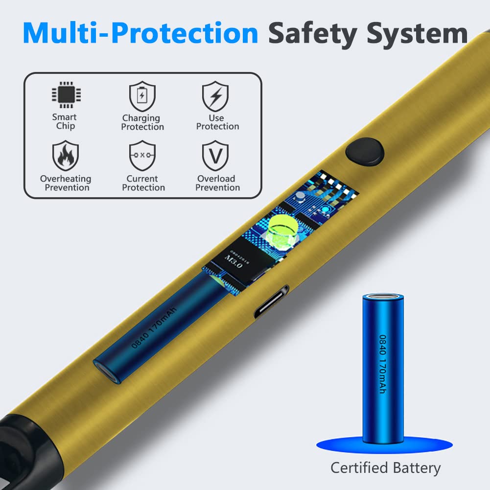SKRFIRE Electric Lighter - Rechargeable Windproof Plasma Lighter with Hanging Loop for Candles, Cooking, BBQs & Fireworks | Flameless & Safe | Perfect for Camping, Outdoor Adventures & Emergency Use (Gold)