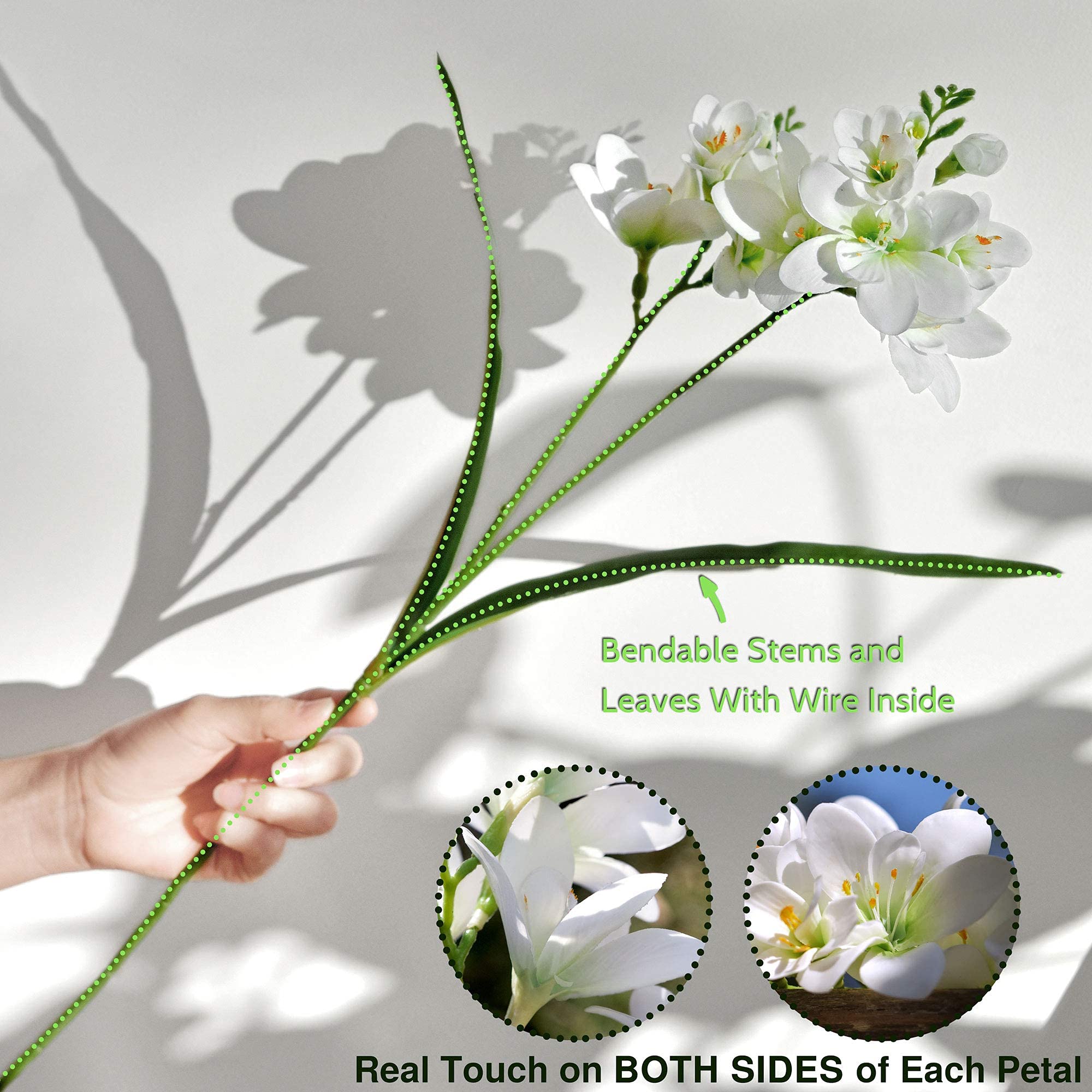 FiveSeasonStuff Real Touch Tall Freesias Artificial Flowers (6 Stems) - Lifelike Wedding Bouquet & Home Decor - Cheerful White - Perfect for Bridal Arrangements, Centerpieces, and Living Room Decorations