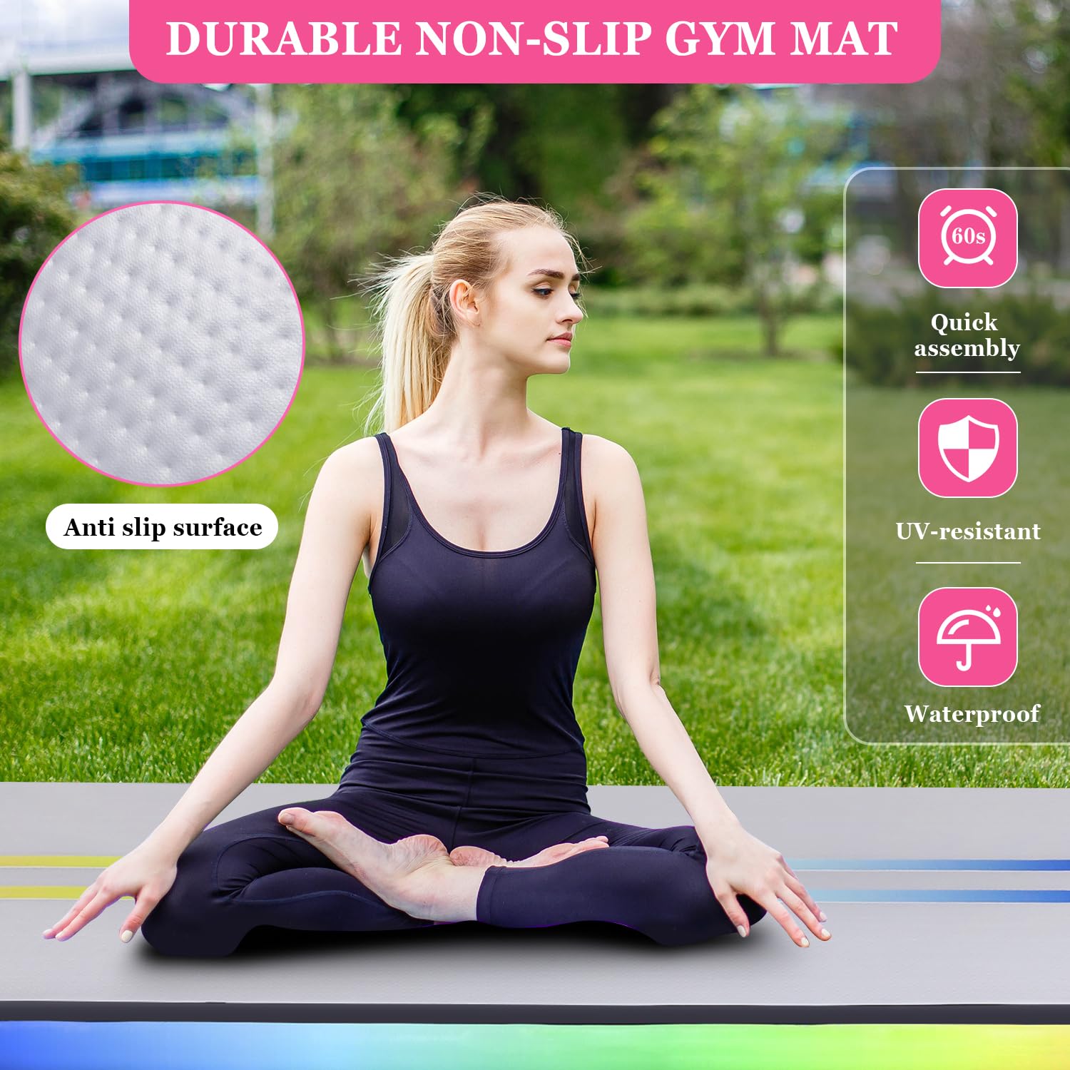 **10ft Inflatable Air Gymnastics Mat - 4 Inches Thick Tumbling Mat with Electric Air Pump for Home, Gym, Cheerleading, Beach & Outdoor Exercise | Perfect for Gymnastics Training, Tumbling Practice & Kids Play**