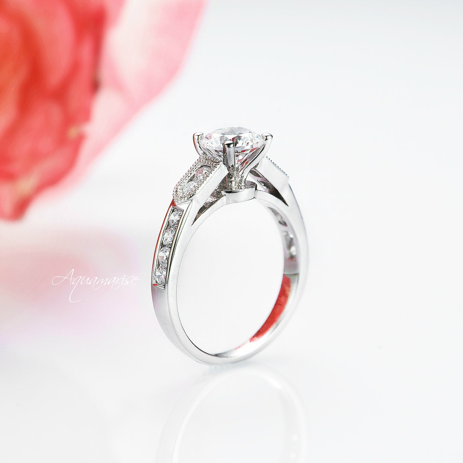 14K White Gold Round Cut Moissanite Engagement Ring for Women - Perfect for Proposals, Weddings & Anniversary Gifts