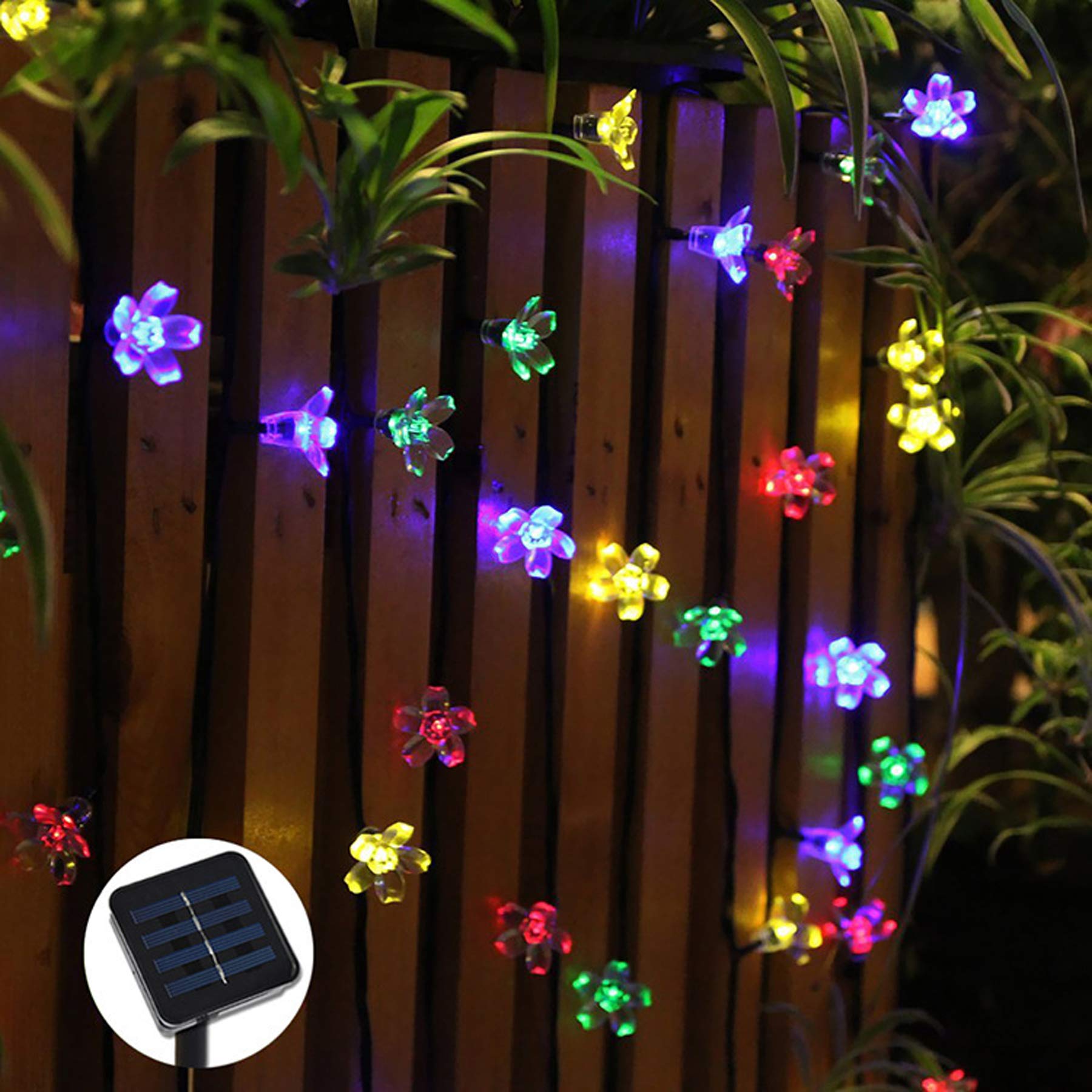 SNOMYRS 23ft Solar Powered Cherry Blossom String Lights - 50 LED Waterproof Fairy Lights for Outdoor Garden, Patio, Yard, Lawn & Tree Decoration | Multicolor Solar Flower Lights for Wedding, Party, Holiday & Christmas Decor