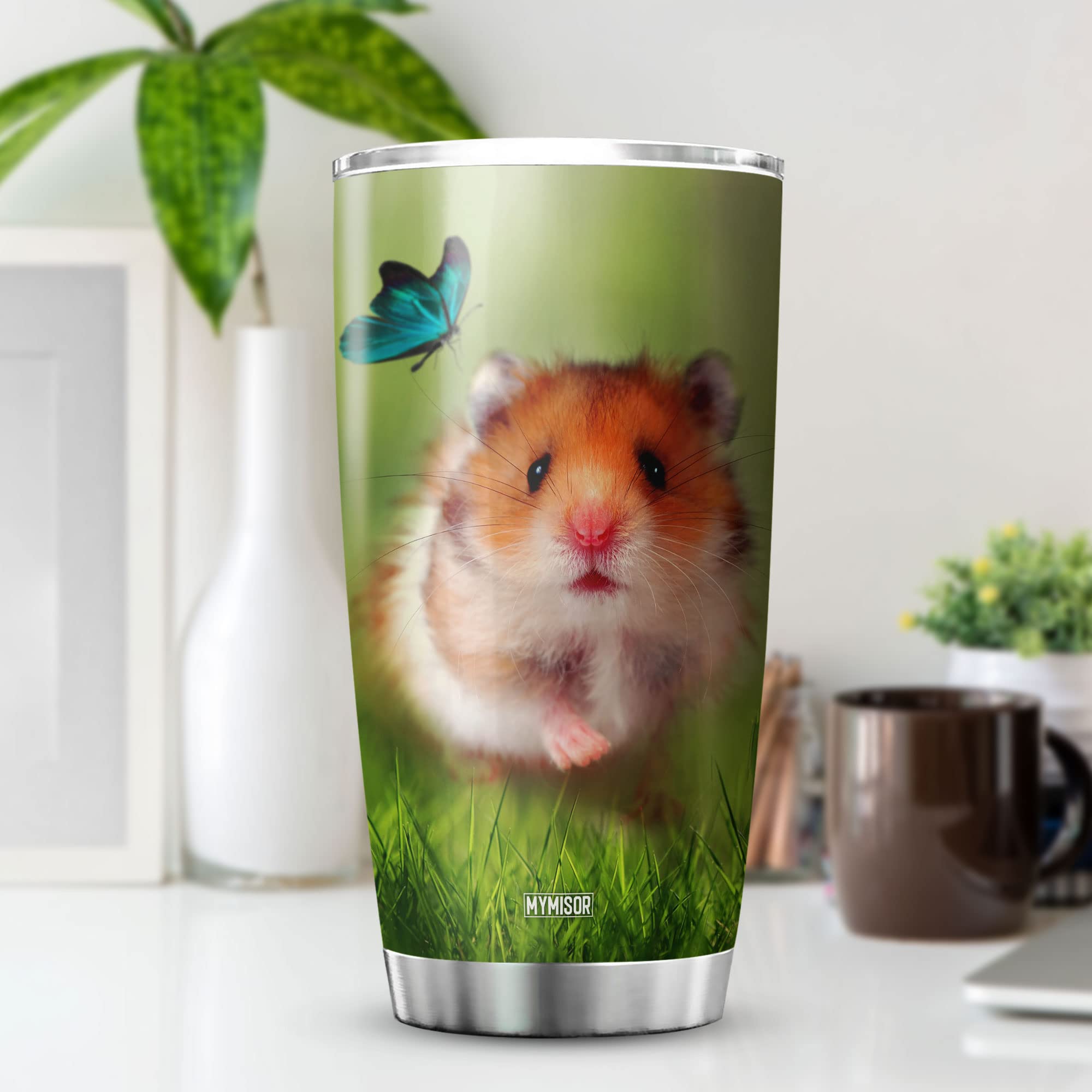 20oz Cute Hamster Stainless Steel Vacuum Insulated Tumbler - Perfect Gift for Hamster Lovers, Butterfly Rodent Design, Ideal for Coffee, Tea & Cold Drinks at Home, Office or Travel