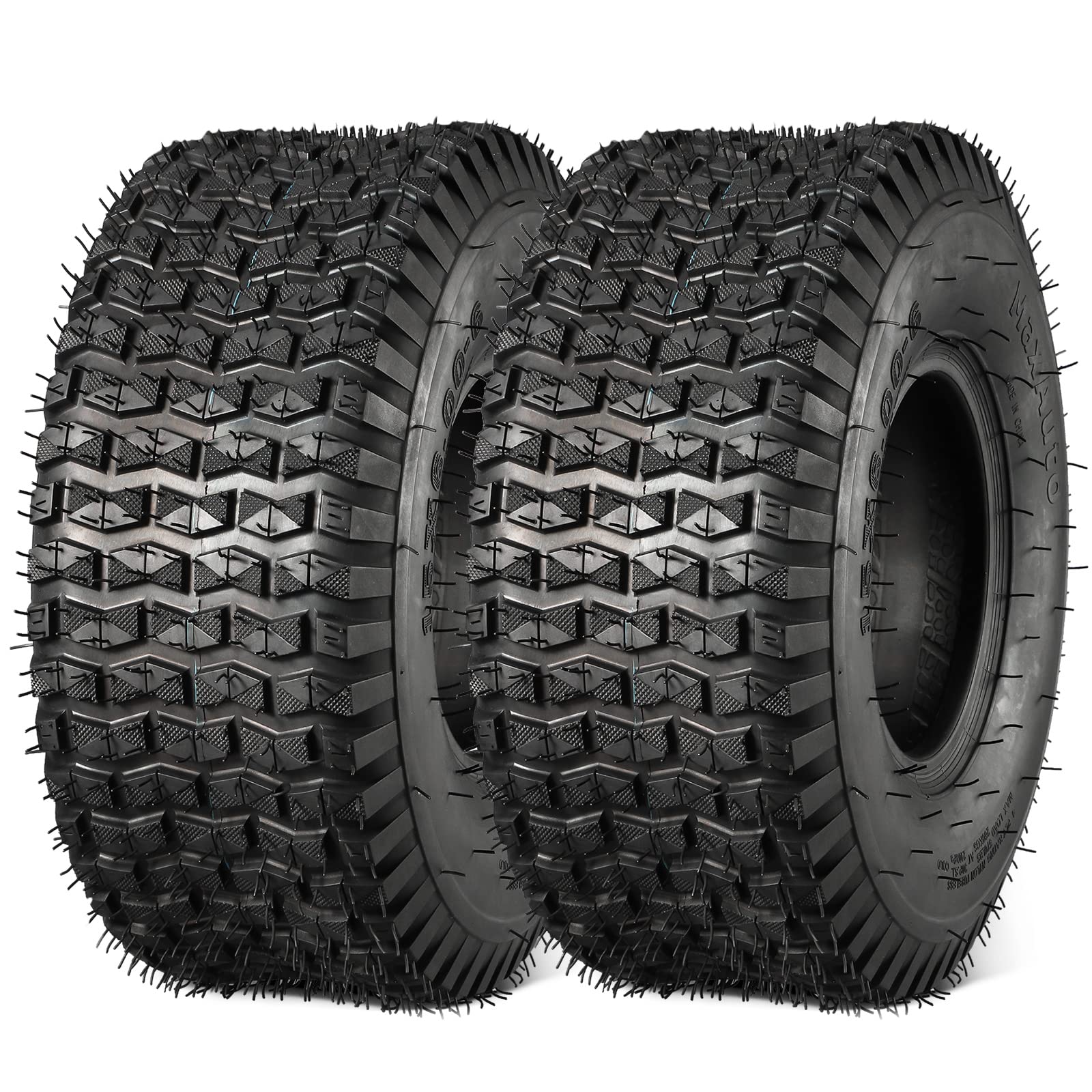 MaxAuto FOX V1 15x6.00-6 NHS Tubeless Lawn Mower Tires - Set of 2 (4-Ply, 570 lbs Capacity) - Compatible with Riding Mowers, Lawn Tractors & Golf Carts - Durable All-Terrain Tires for Yard Work, Landscaping & Golf Course Maintenance