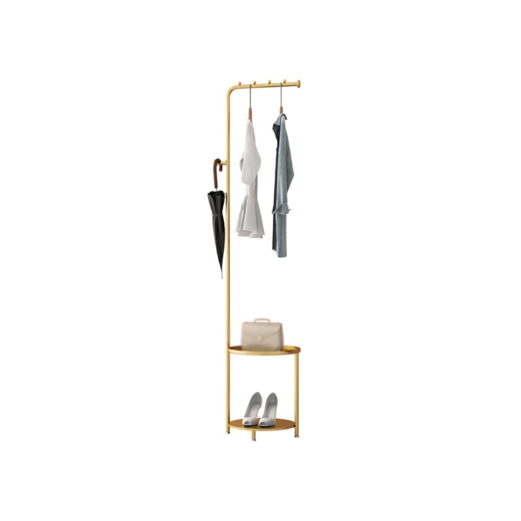 FUSHIFULIAN Gold Standing Coat Rack with Shoe Storage - Entryway Hanger for Jackets, Hats & Bags - Space Saving Corner Coat Stand for Hallway, Living Room & Bedroom - Modern Home Furniture Organizer